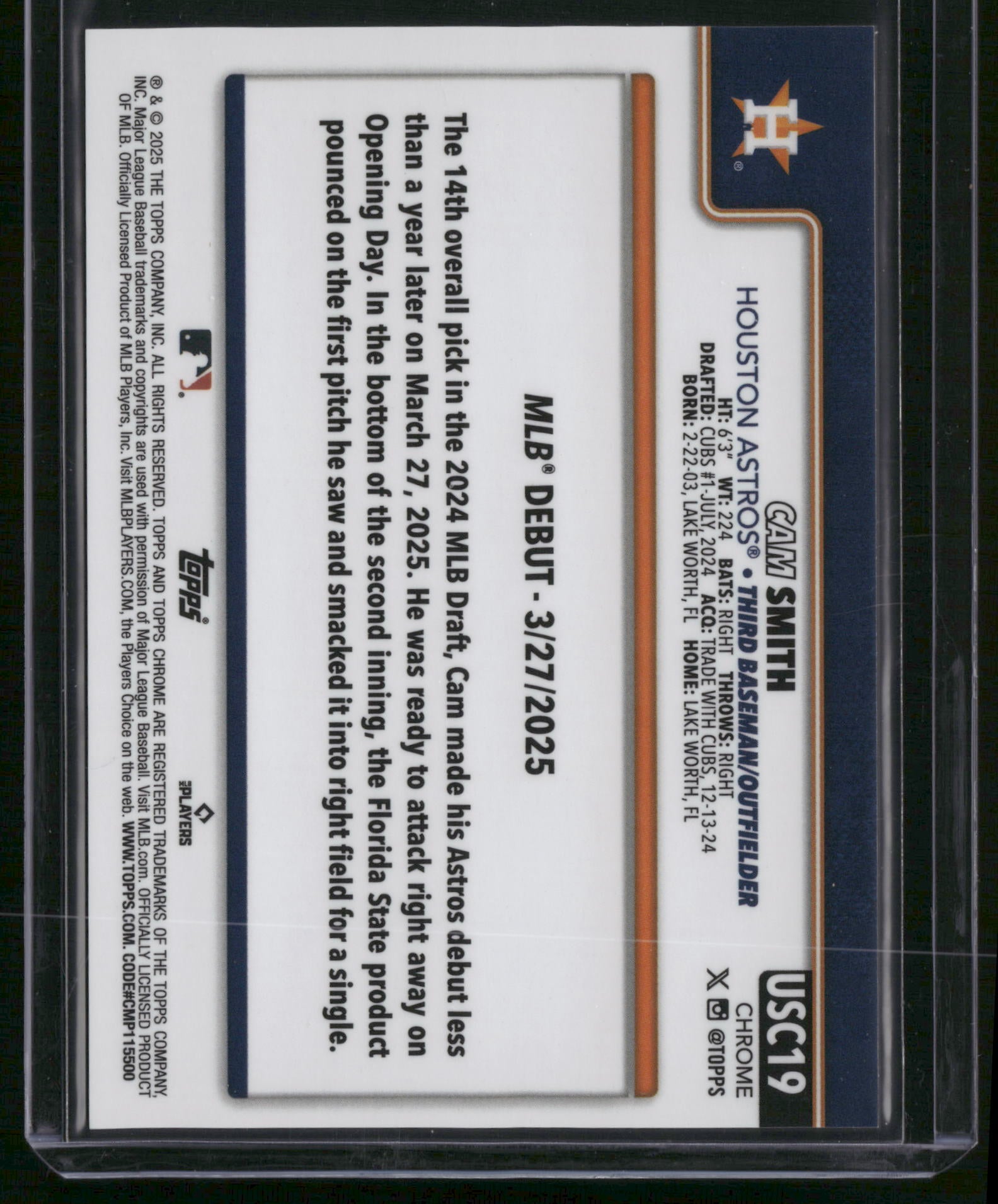 Cam Smith 2025 Topps Chrome Update #USC19 Orange Sapphire RC