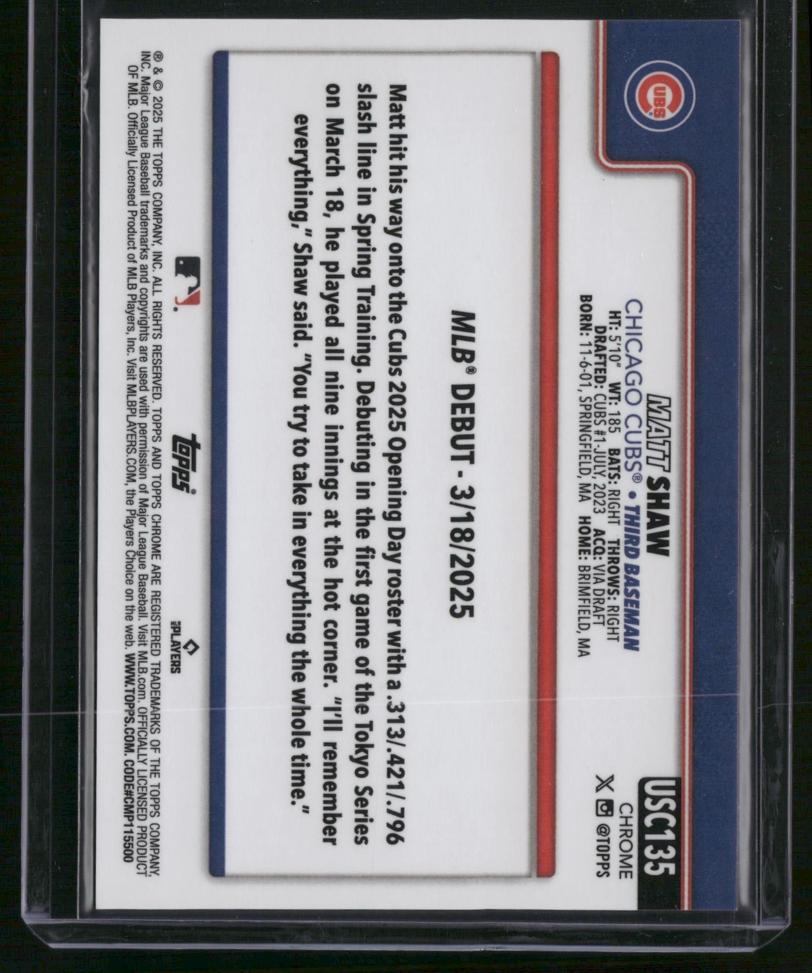 Matt Shaw 2025 Topps Chrome #USC135 Gold Mosaic RC