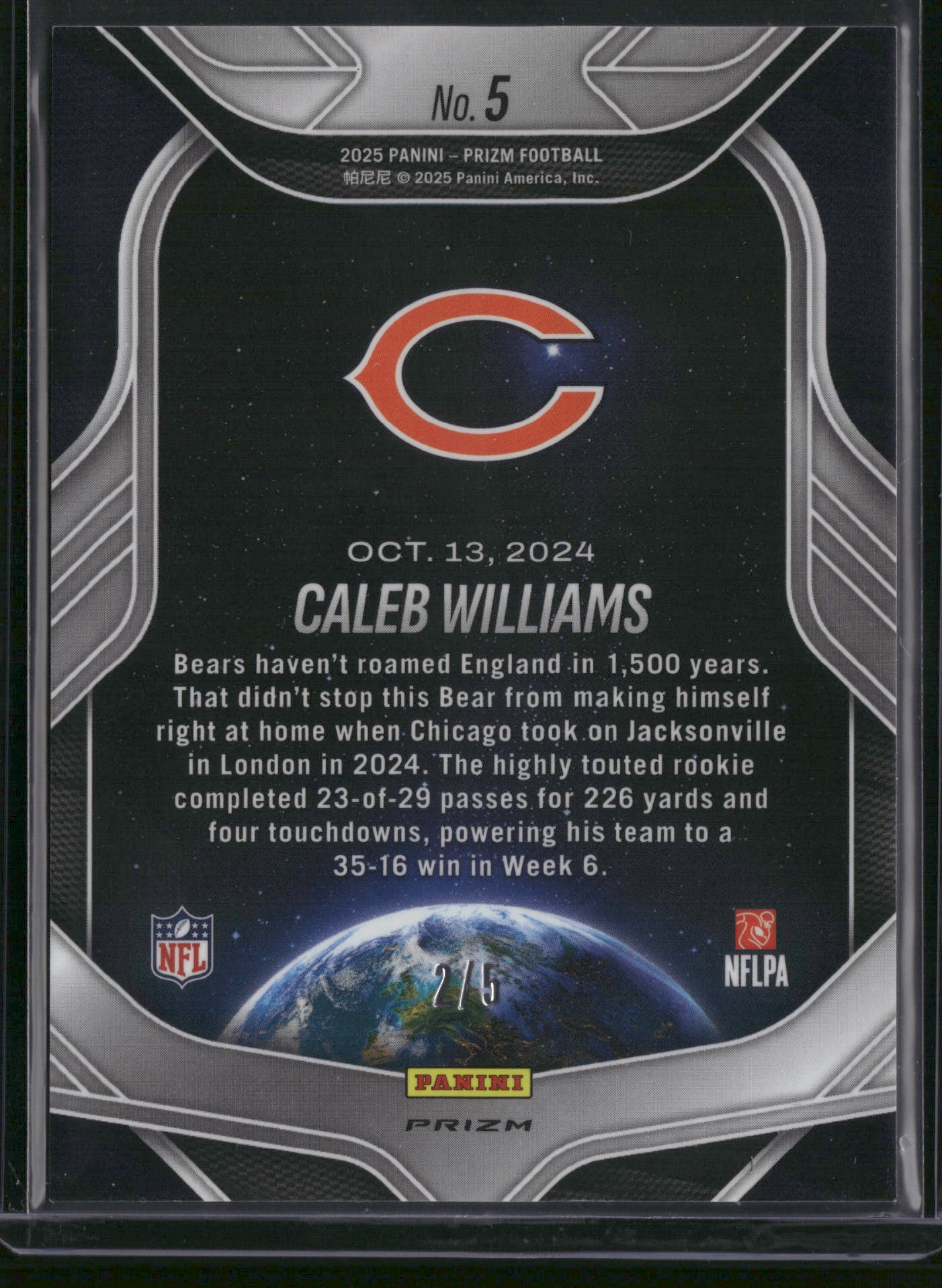 Caleb Williams 2025 Panini Prizm Global Reach #5 Gold Vinyl Prizm /5