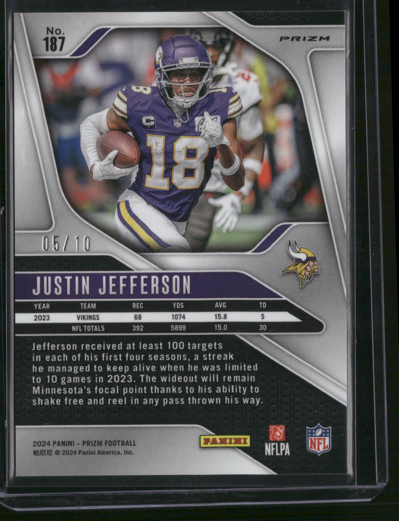 Justin Jefferson 2024 Panini Prizm #187 Gold /10
