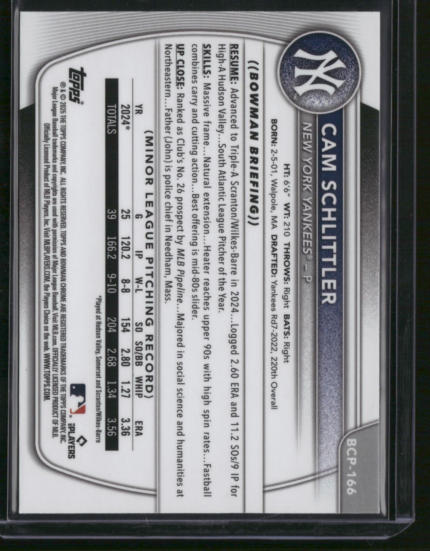 Cam Schlittler 2025 Bowman Chrome #BCP-166 Mega Box Mojo Refractor