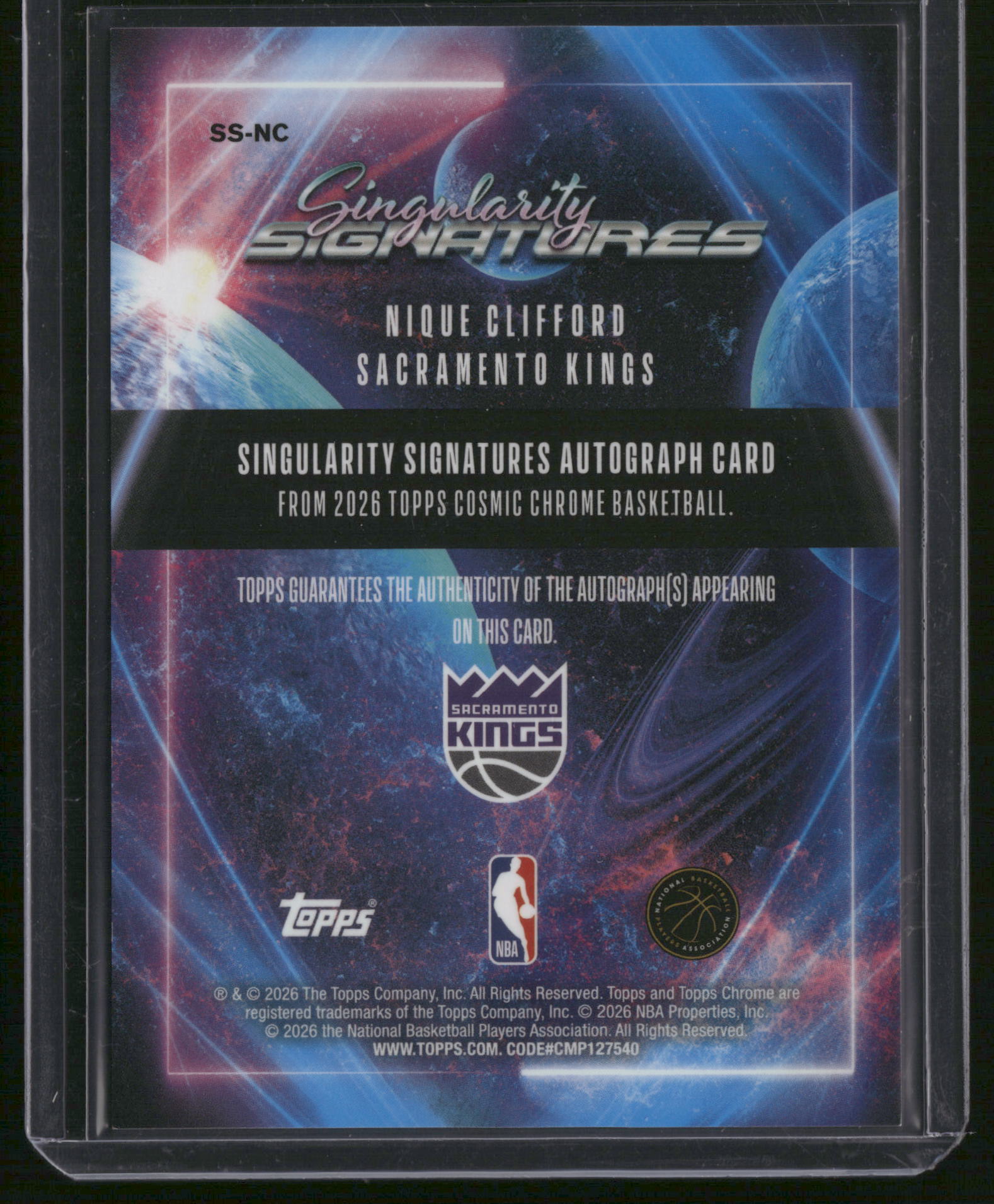 Nique Clifford 2026 Topps Cosmic Chrome Singularity Gold Auto #SS-NC /50 RC