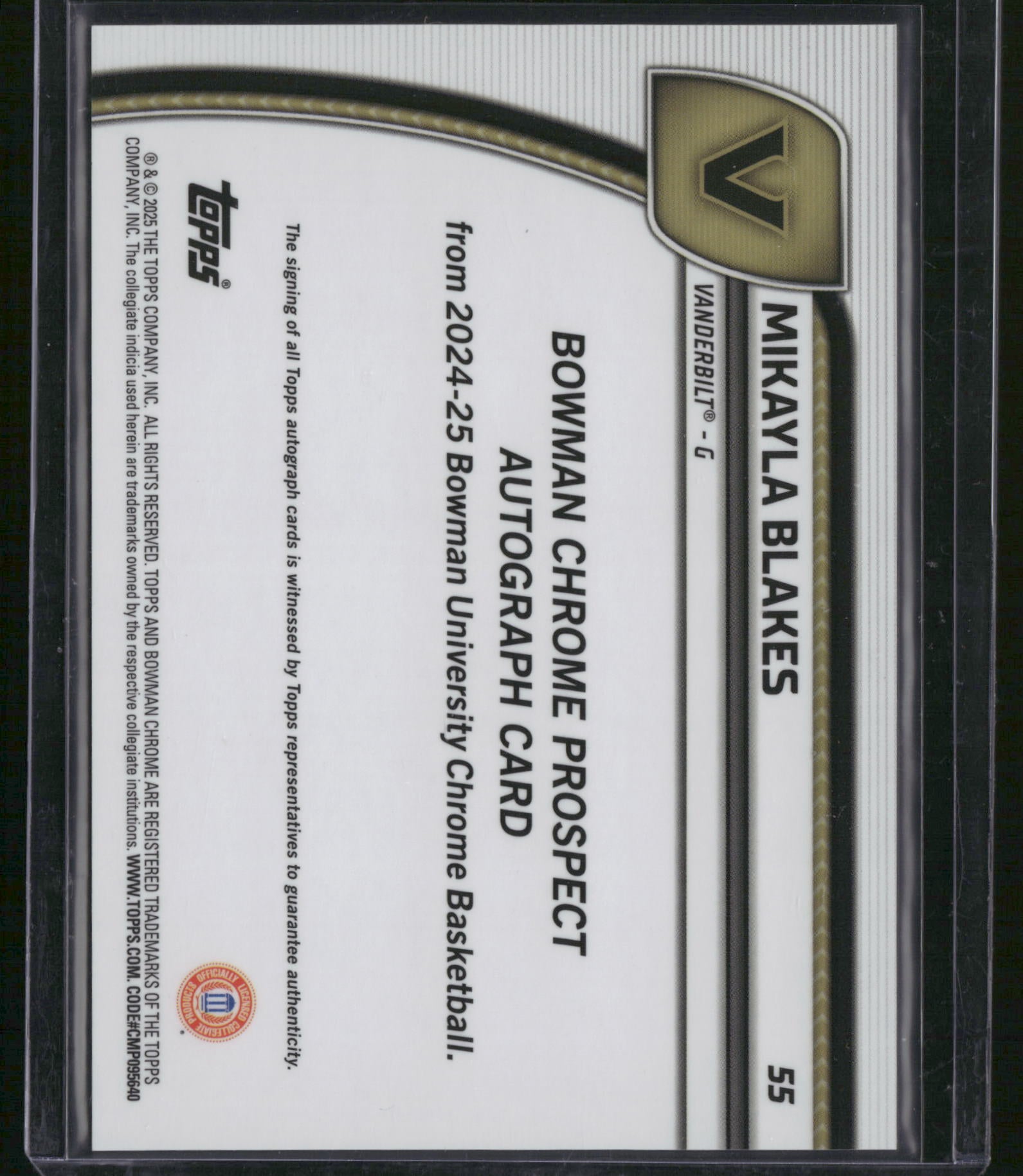 Mikayla Blakes 2024 Topps Bowman U Stealth Auto #55 1st Bowman Vanderbilt