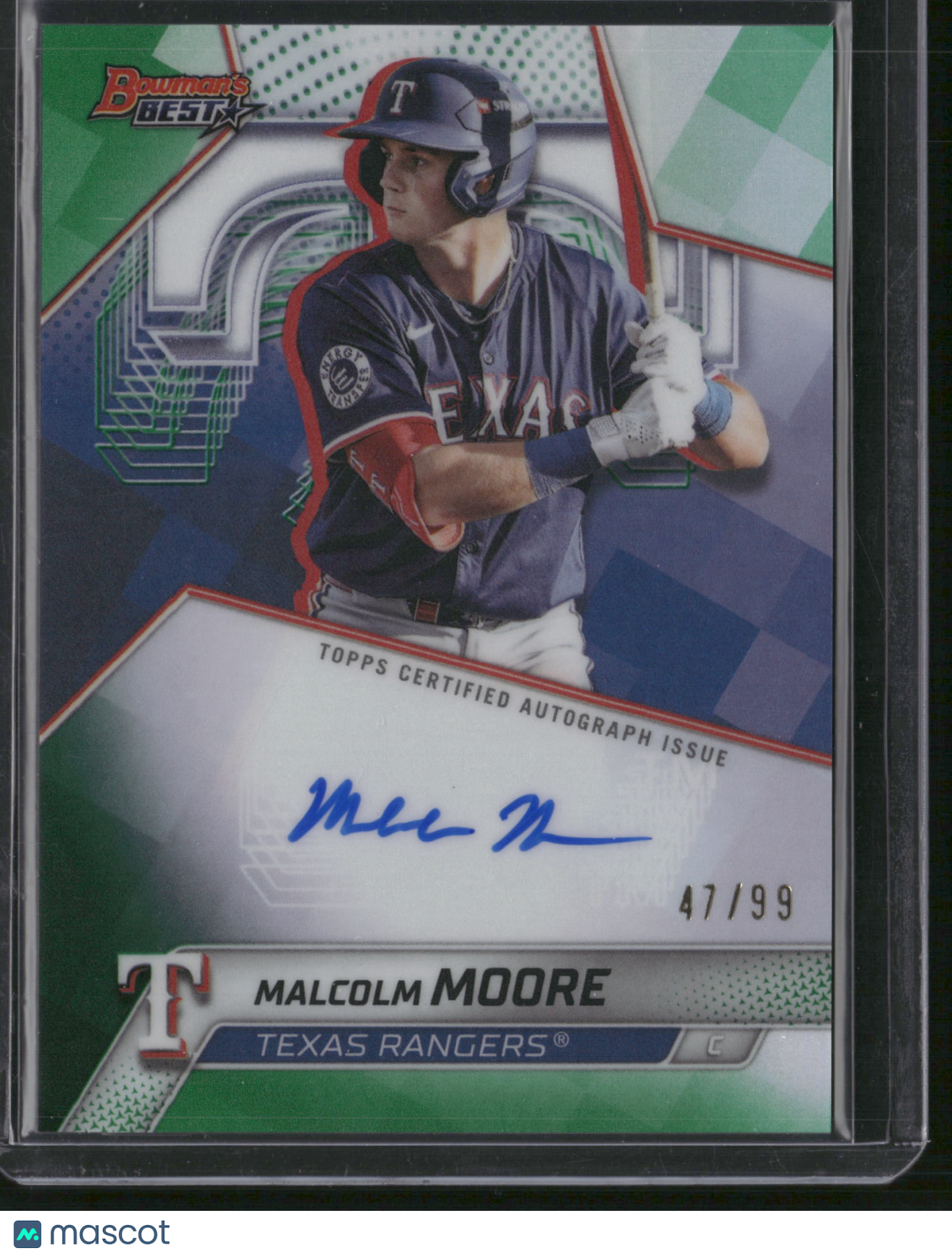 Malcolm Moore 2025 Bowmans Best #B25-MM Green Refractor /99 AUTO Rangers