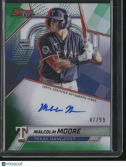Malcolm Moore 2025 Bowmans Best #B25-MM Green Refractor /99 AUTO Rangers