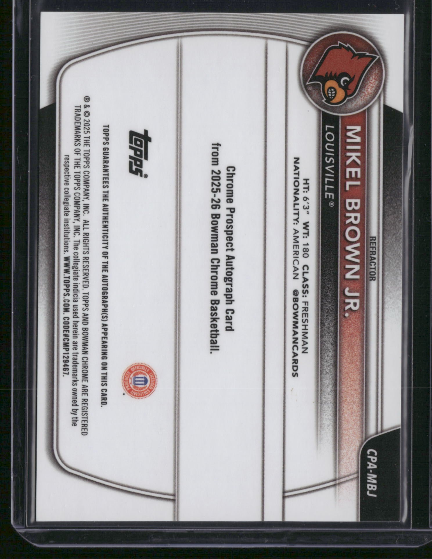 Mikel Brown Jr. 2025-26 Bowman U #CPA-MBJ Refractor AUTO /499 1st Bowman