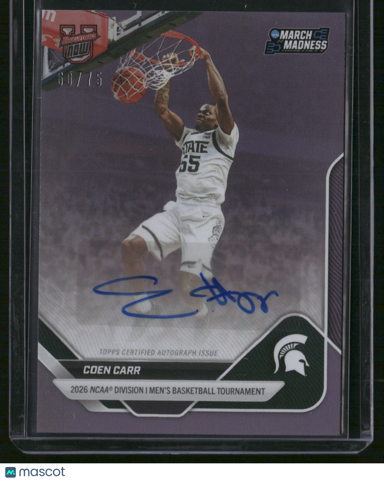 Coen Carr 2026 Bowman Now March Madness #41-A Purple Auto /75