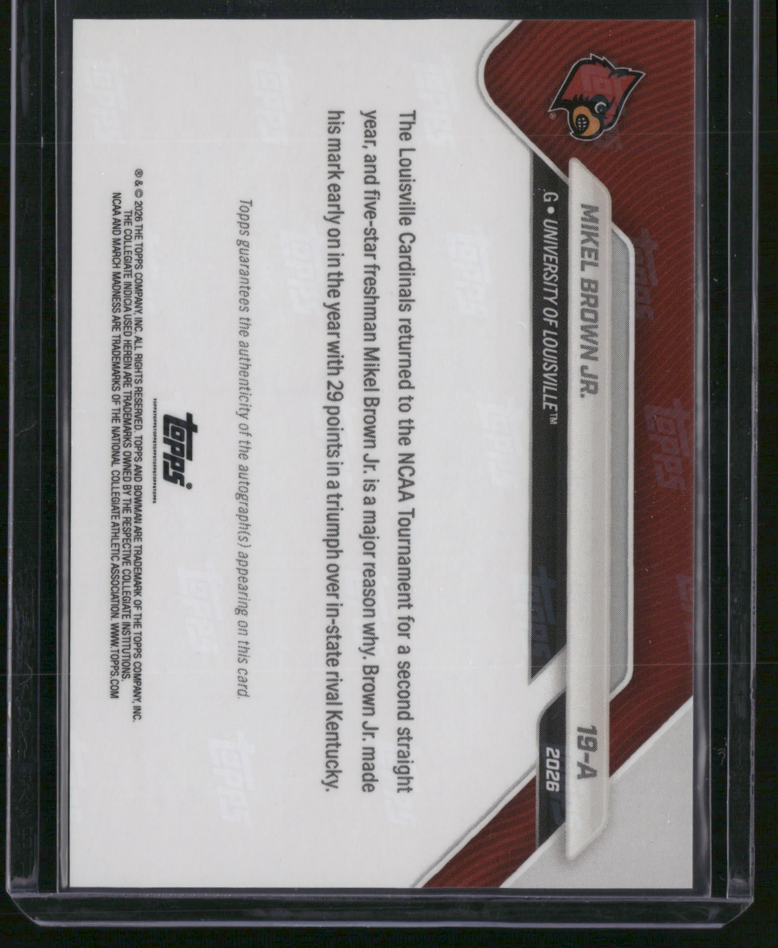 Mikel Brown Jr. 2026 Bowman Now NCAA March Madness #19-A /26 AUTO RC