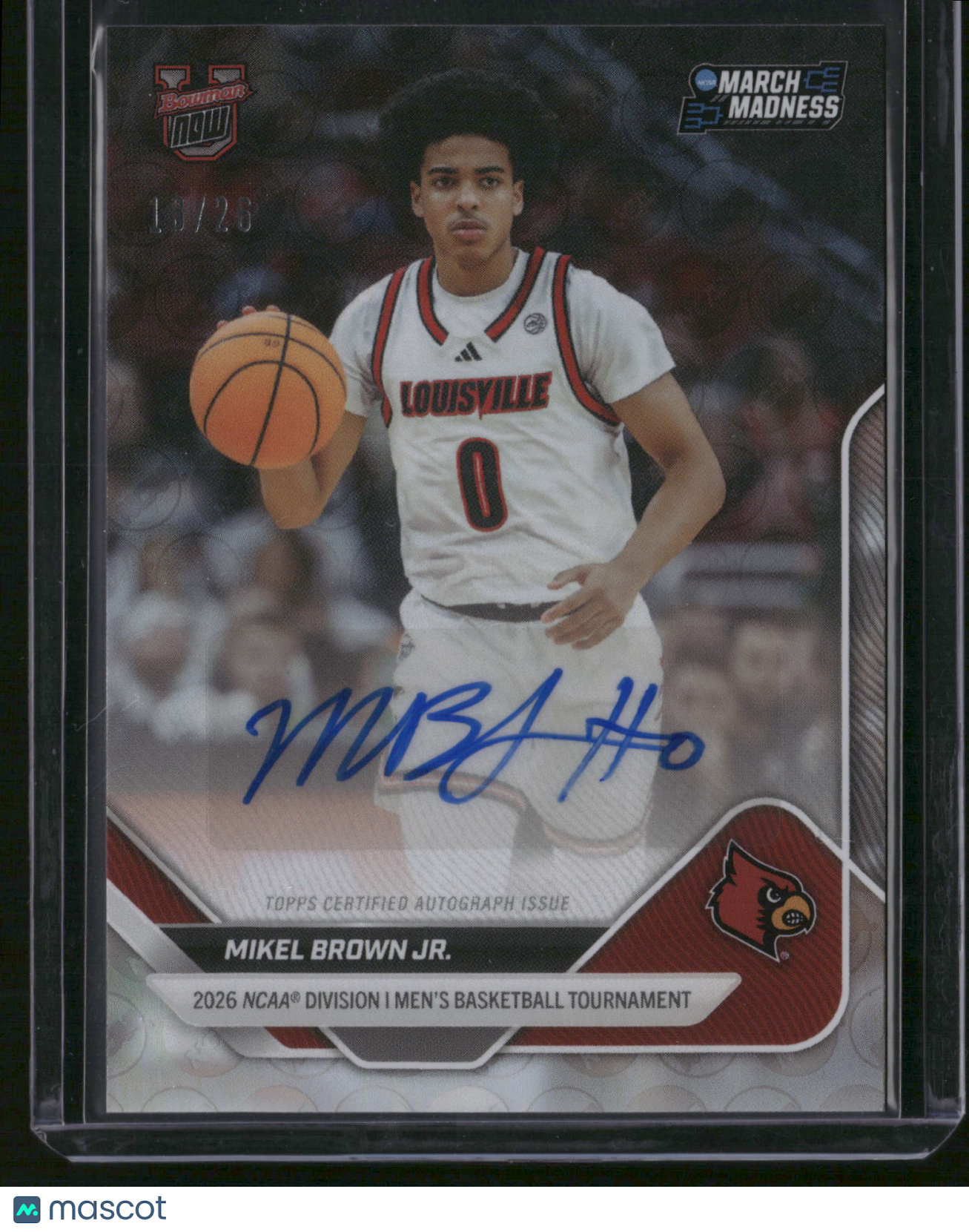 Mikel Brown Jr. 2026 Bowman Now NCAA March Madness #19-A /26 AUTO RC