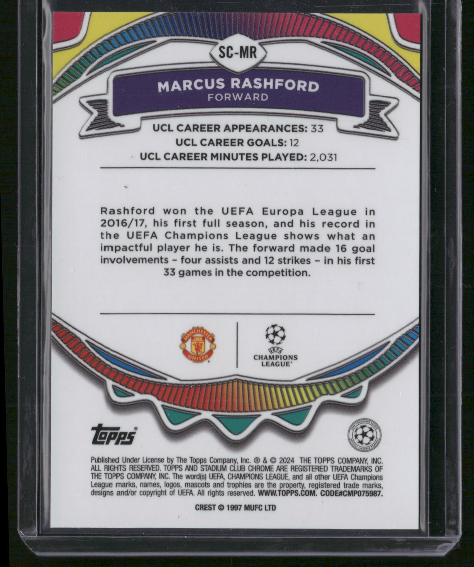 MARCUS RASHFORD 2023-24 Stadium Club Chrome UEFA Say Cheese! Gold Refractor /50
