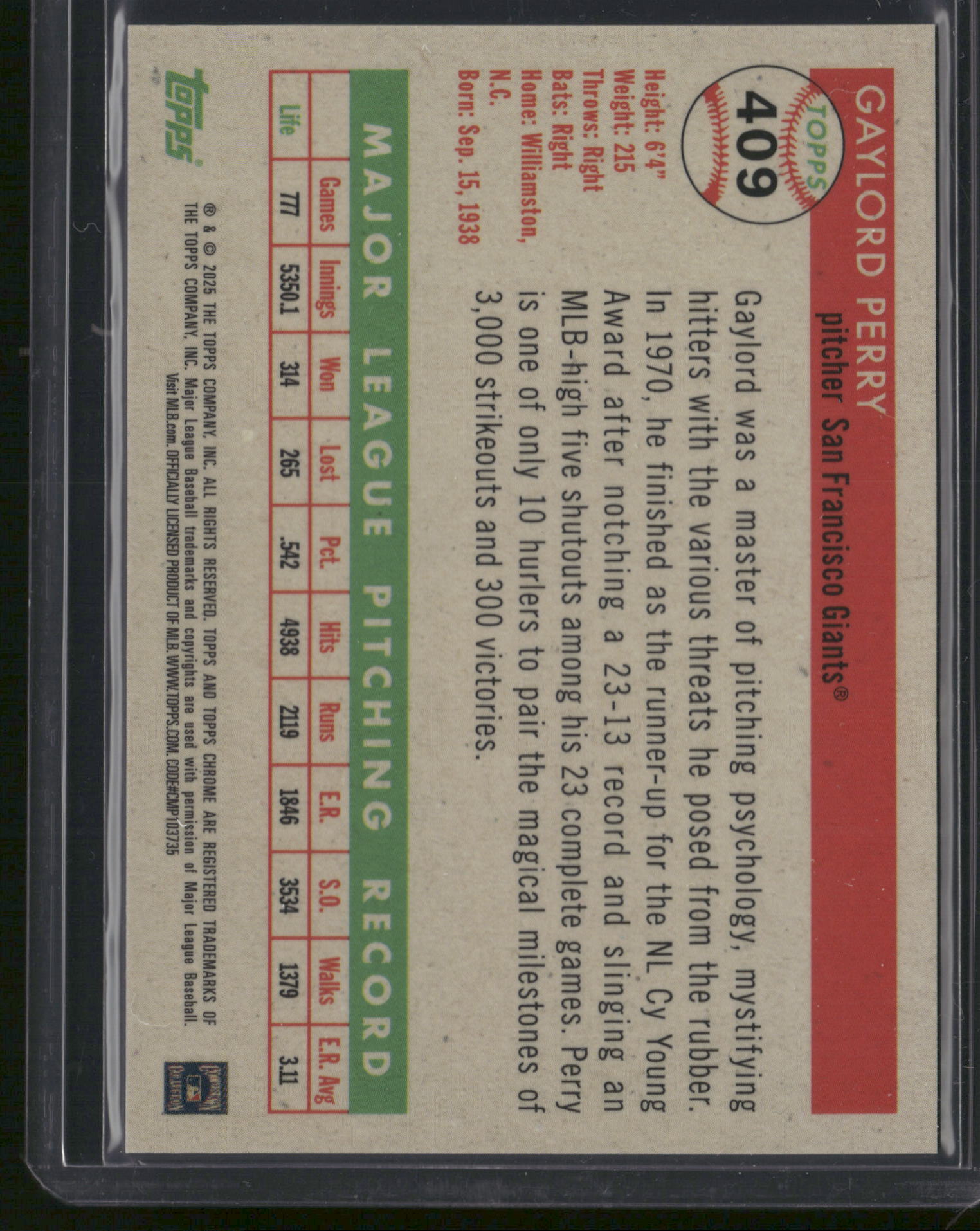 Gaylord Perry 2025 Topps Chrome Platinum Red Refractor /5 SSP Giants HOF