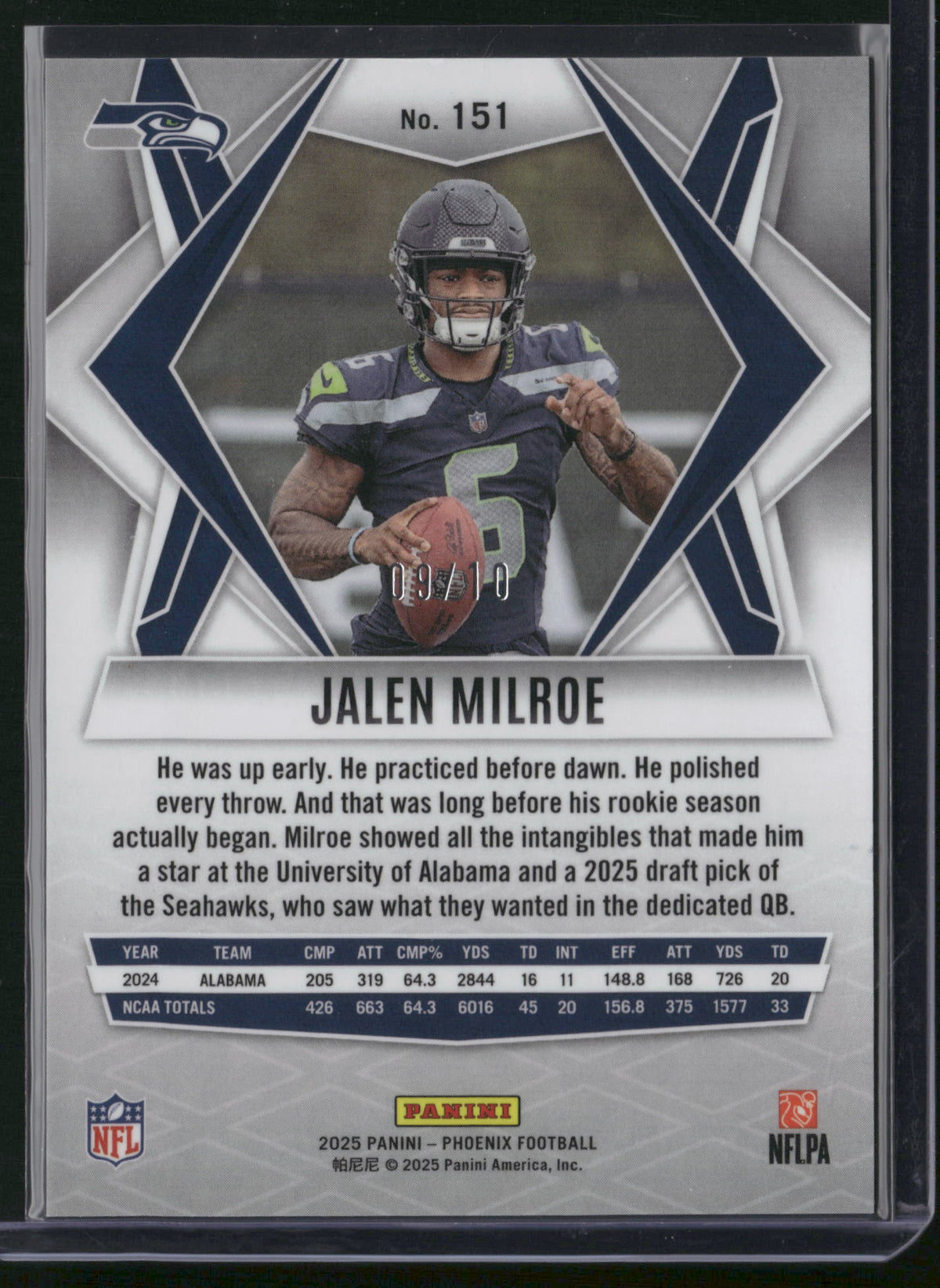 Jalen Milroe 2025 Panini Phoenix #151 Gold /10 RC