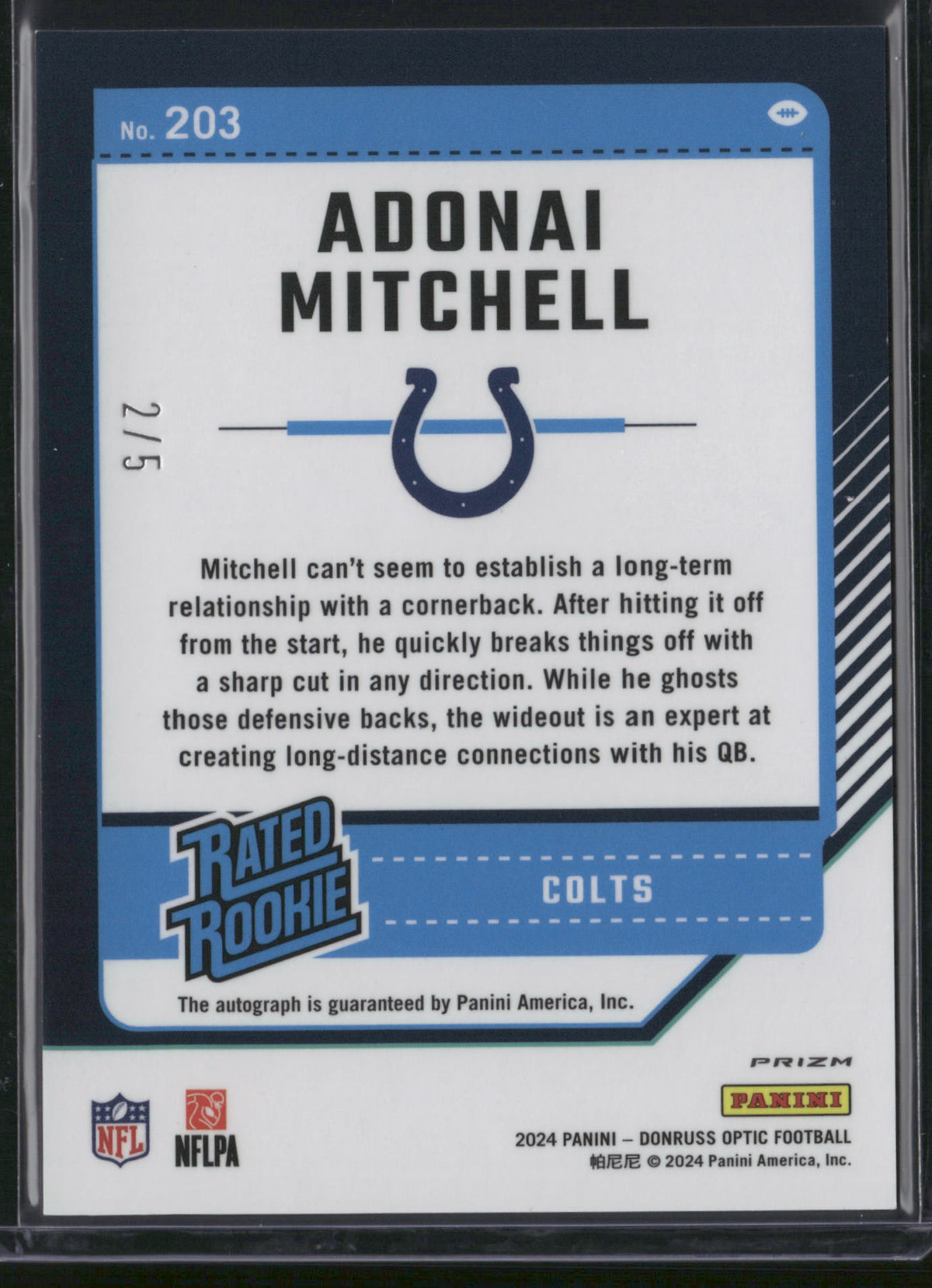 Adonai Mitchell 2024 Panini Donruss Optic Prizm #203 Green /5