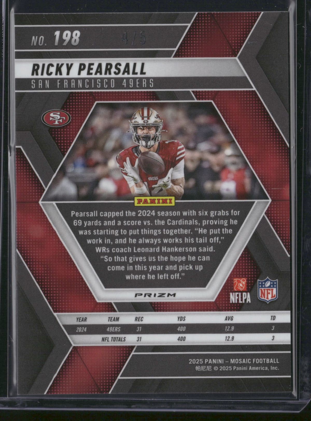 Ricky Pearsall 2025 Panini Mosaic Football #198 Gold Sparkle