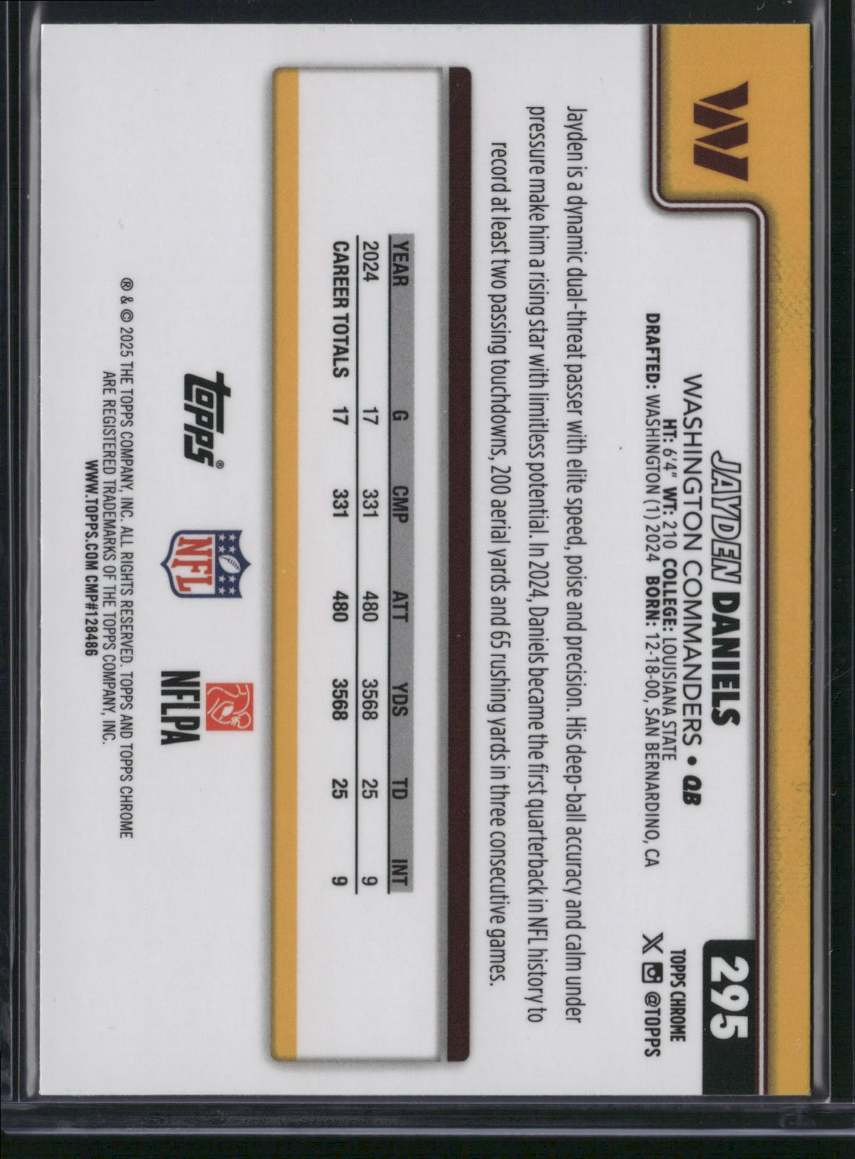 Jayden Daniels 2025 Topps Chrome #295