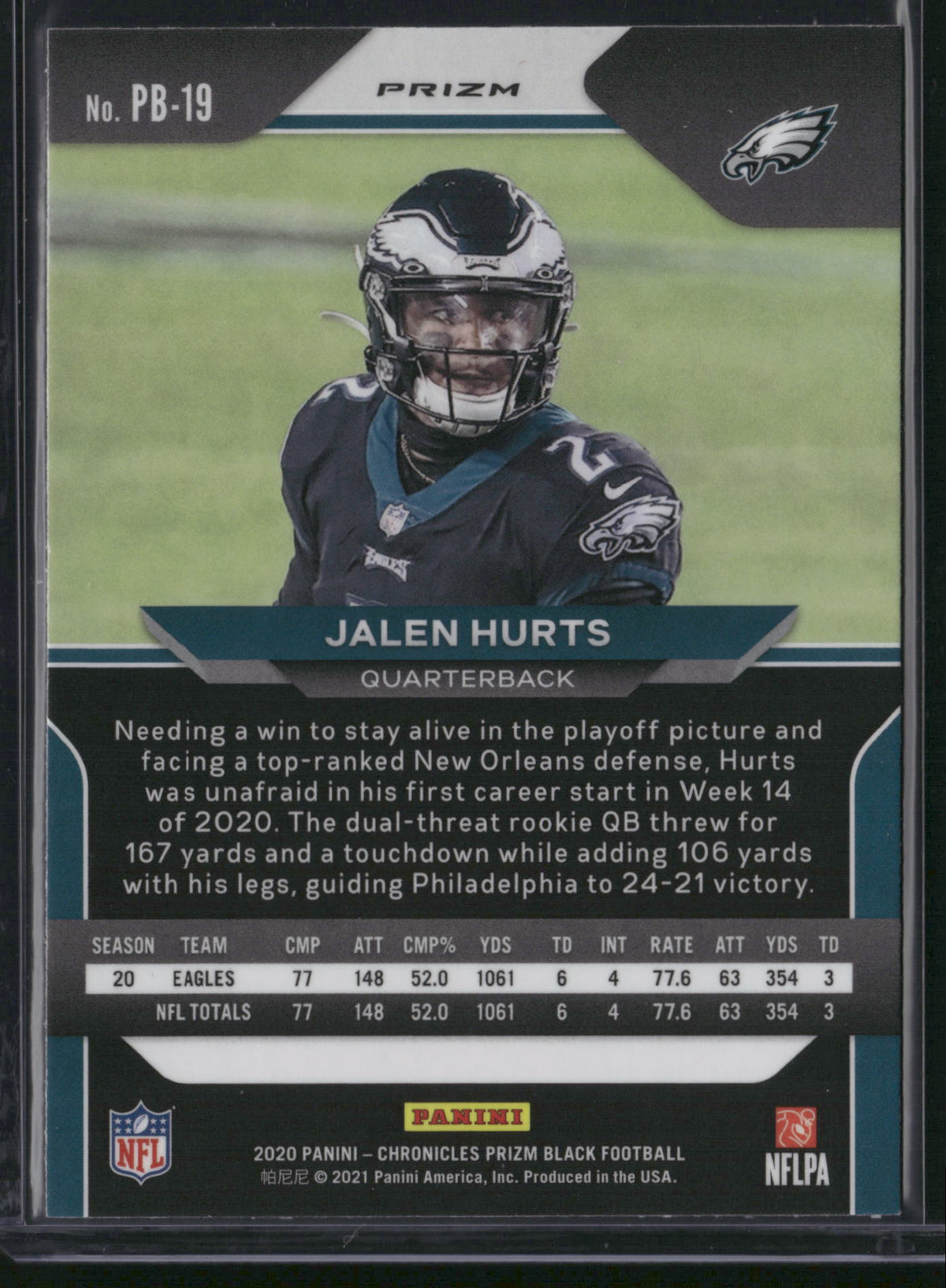 Jalen Hurts 2021 Panini Chronicles Prizm Black #PB-19 RC