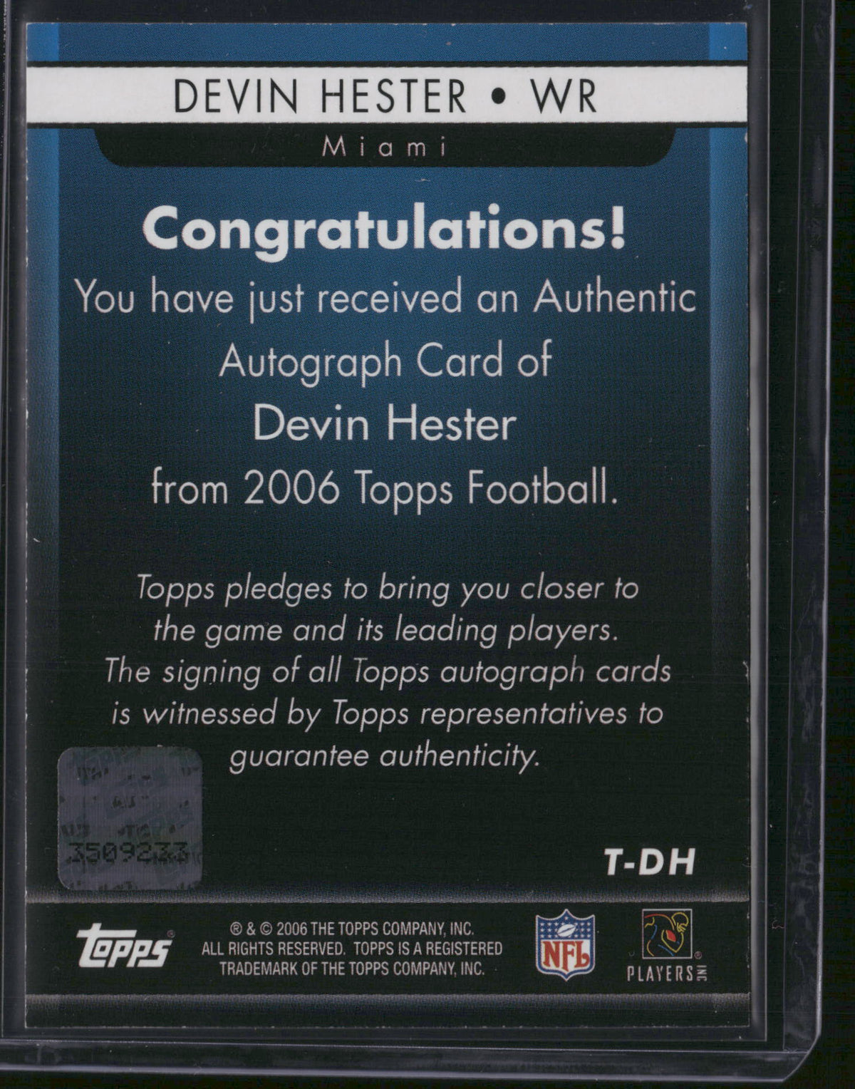 Devin Hester 2006 Topps Football #T-DH
