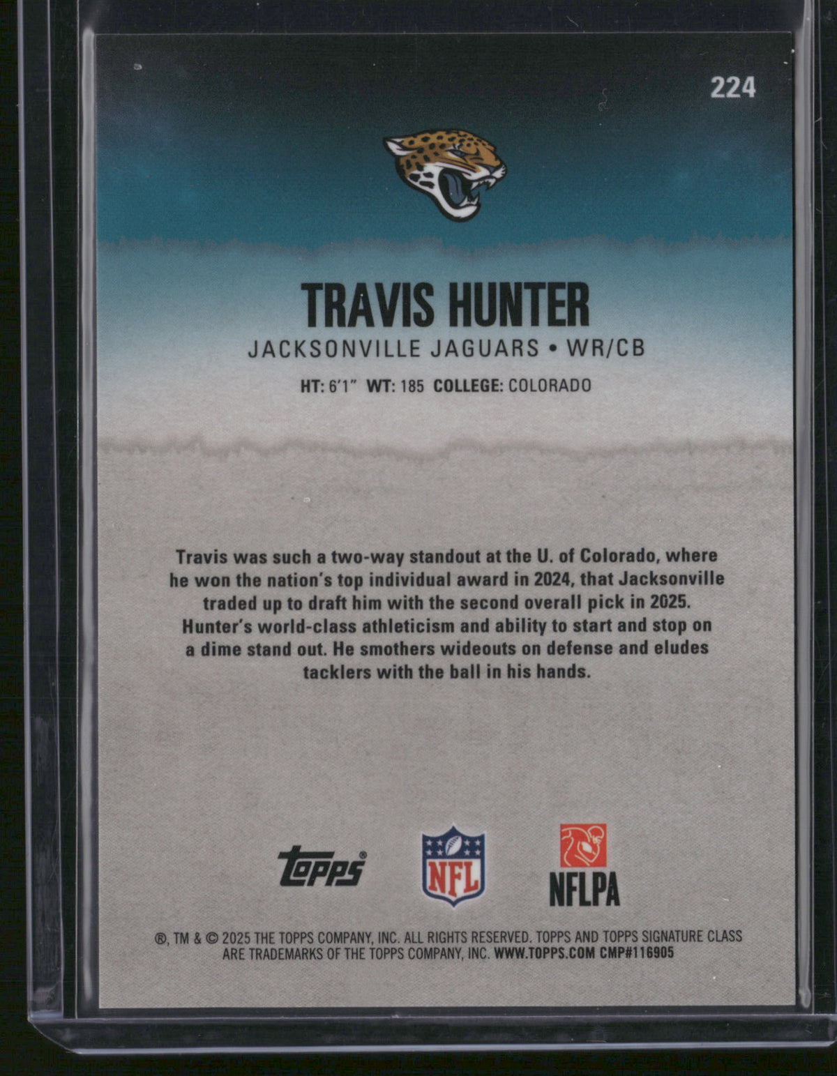 Travis Hunter 2025 Topps Signature Class #224 /35 RC