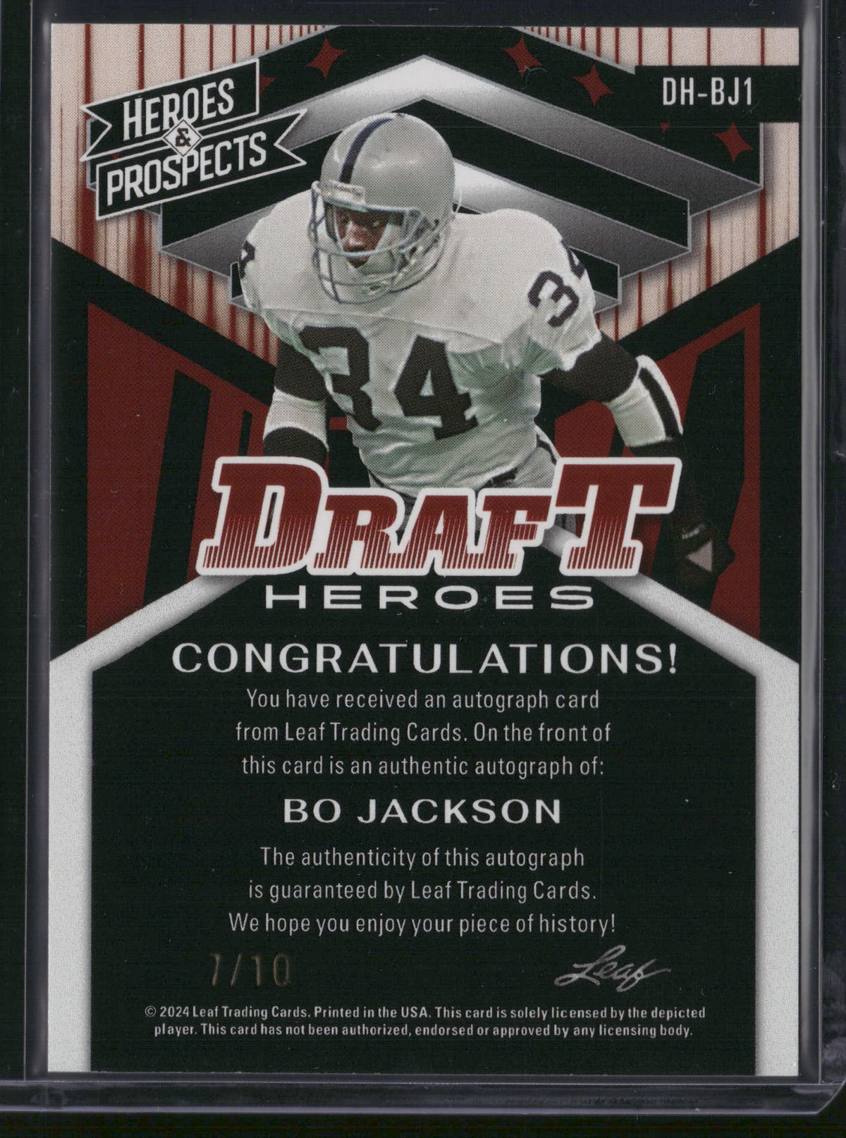 Bo Jackson 2024 Leaf Heroes & Prospects Draft Heroes #DH-BJ1 Green /10