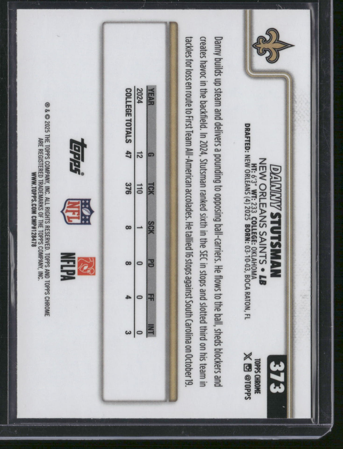 Danny Stutsman 2025 Topps Chrome #373 Camo RC