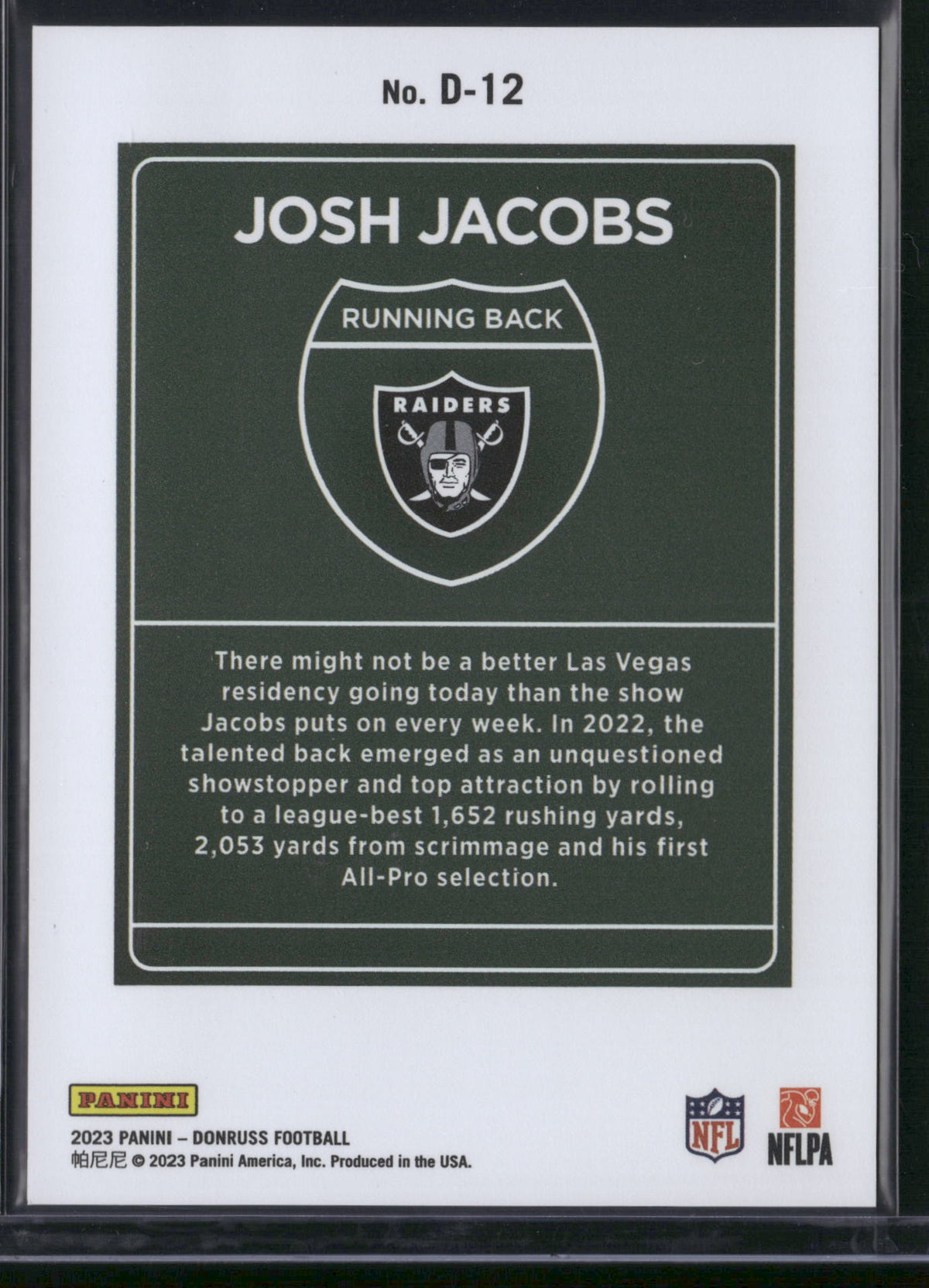 Josh Jacobs 2023 Panini Donruss Downtown #D-12