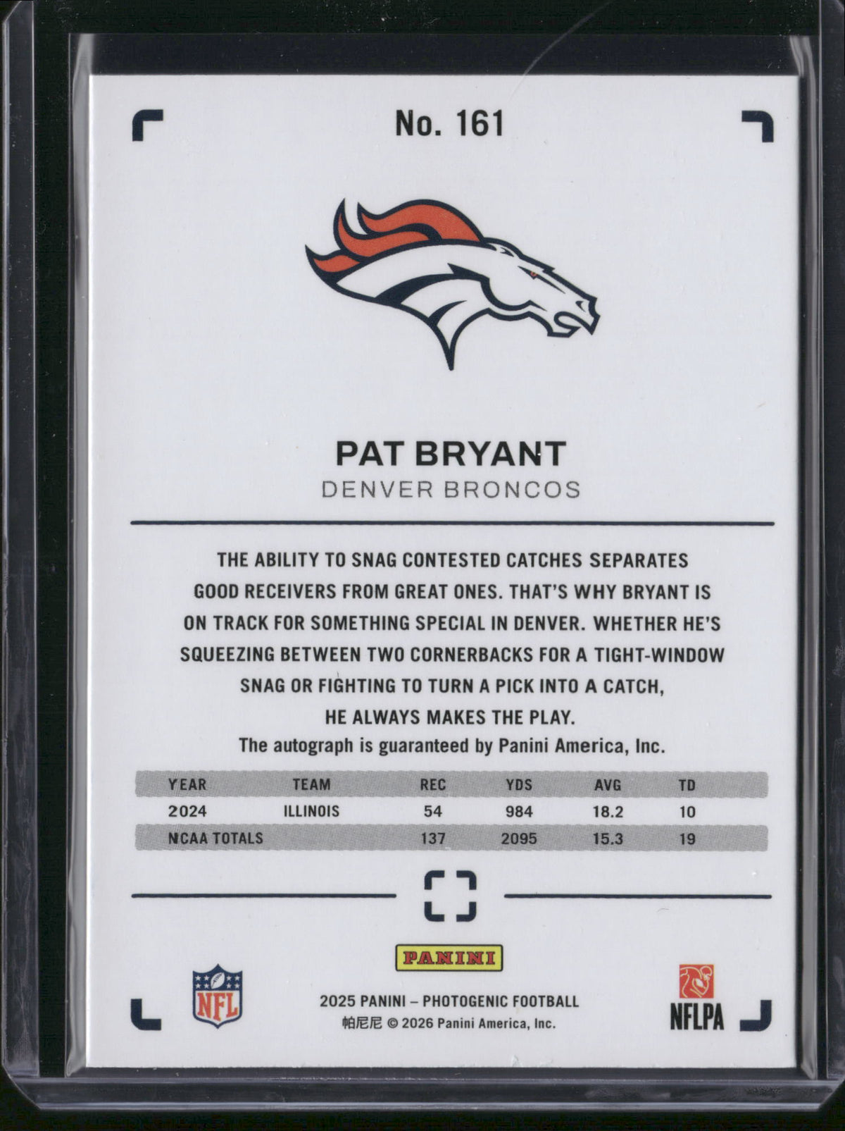 Pat Bryant 2026 Panini Photogenic #161 /49 RC