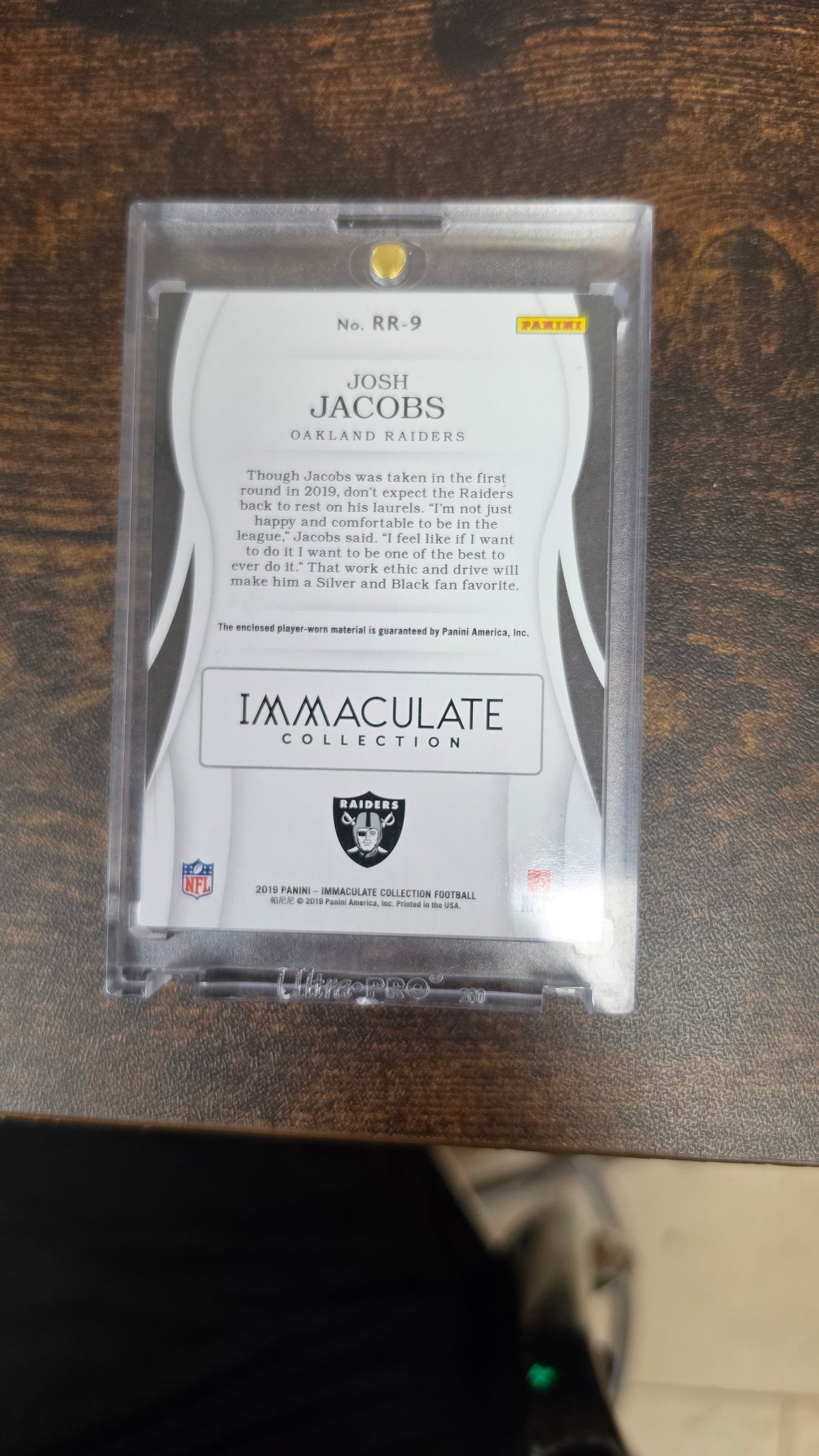 Josh Jacobs 2019 Panini Immaculate Collection Rookie Reserve #RR-9 Patch
