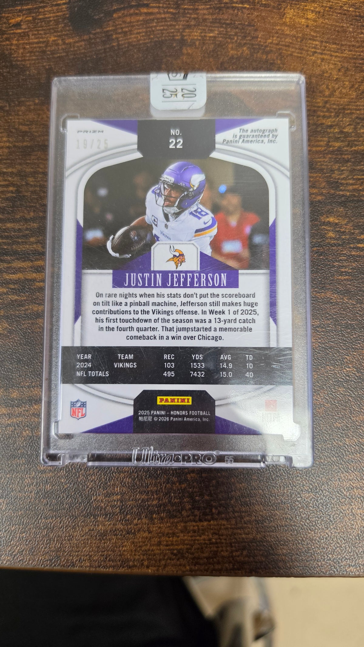 Justin Jefferson 2026 Panini Honors #22 Purple Cracked Ice /25