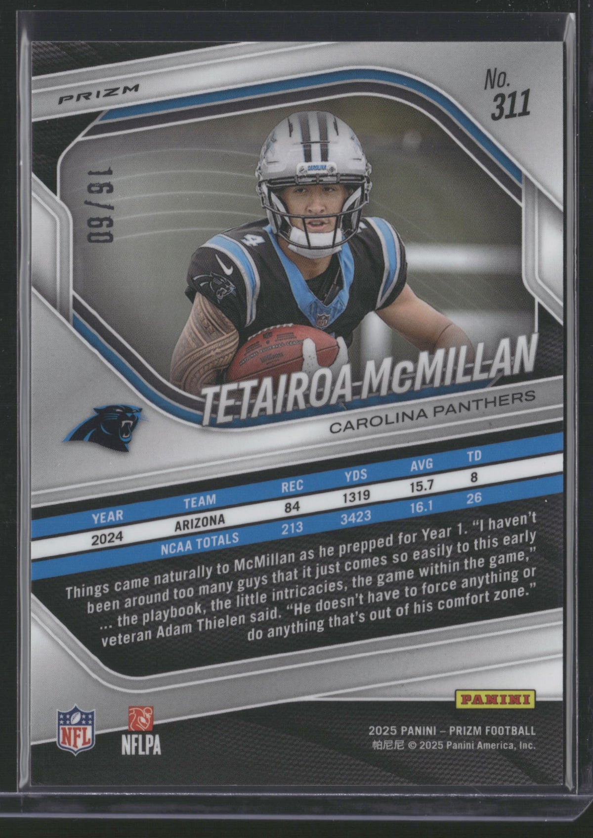 Tetairoa McMillan 2025 Panini Prizm Football #311 Pink RC