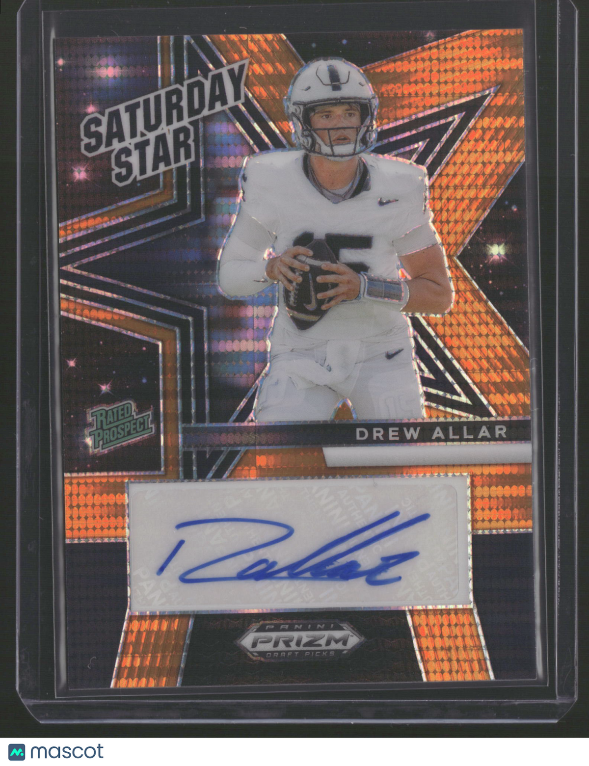 Drew Allar 2025 Prizm Draft Picks Saturday Star #SSS-DAR Orange /30 Auto