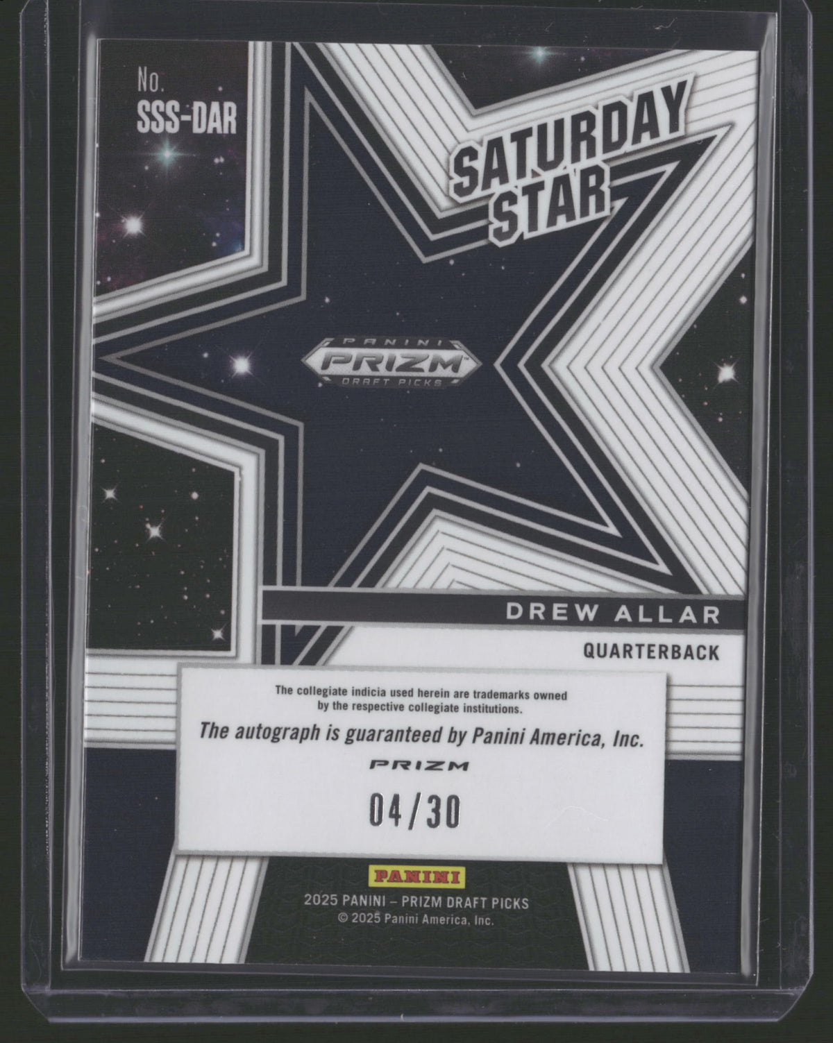 Drew Allar 2025 Prizm Draft Picks Saturday Star #SSS-DAR Orange /30 Auto