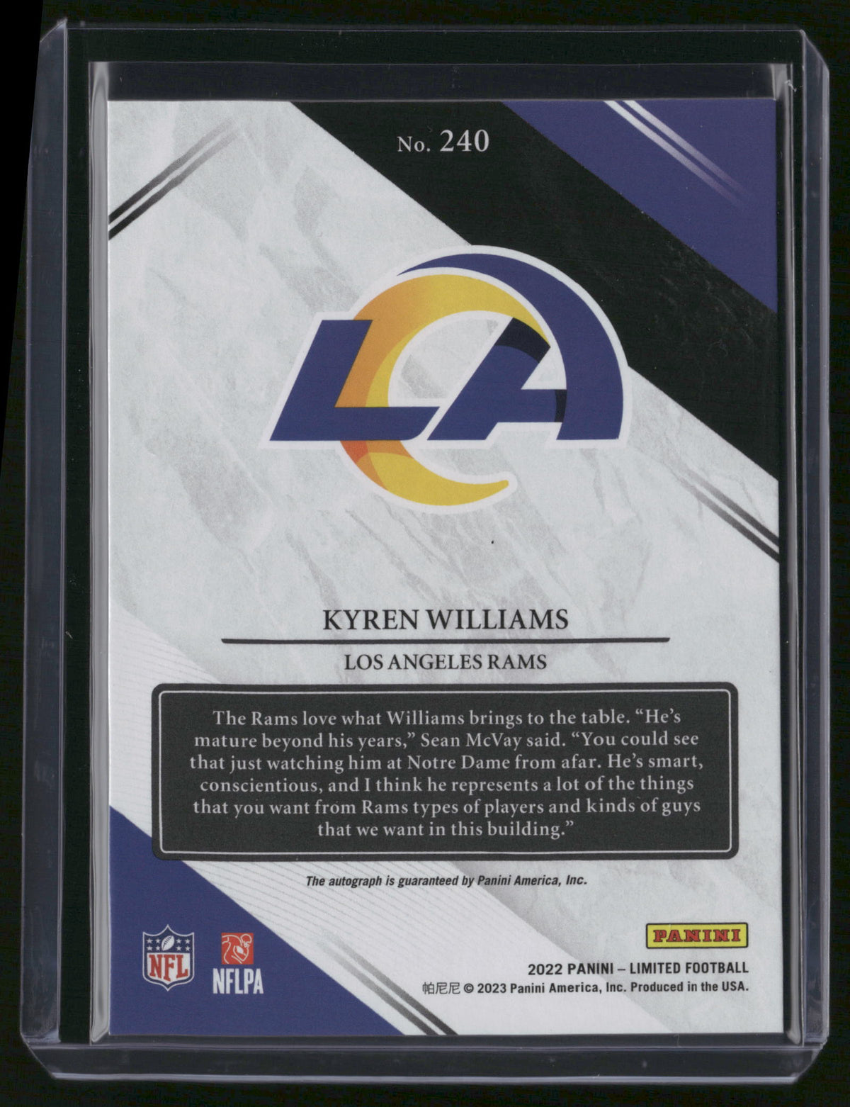Kyren Williams 2023 Panini Limited #240 RC