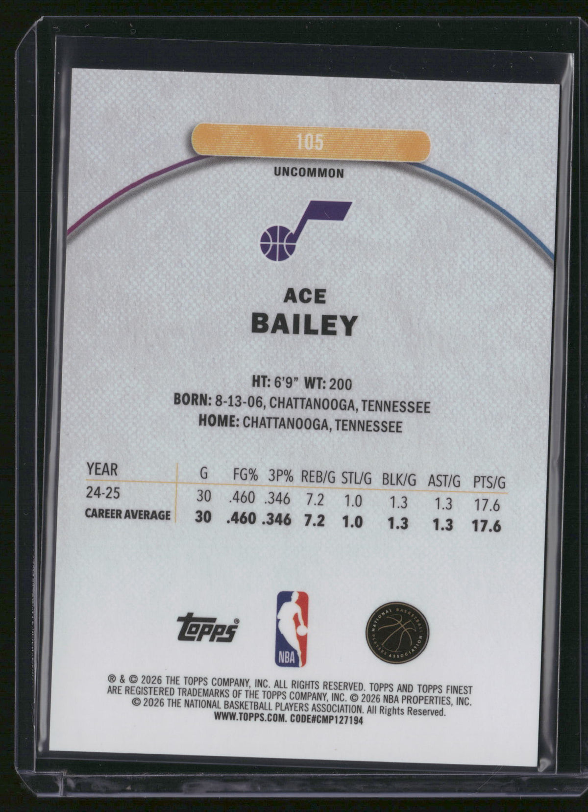 Ace Bailey 2026 Topps Finest #105 Green Refractor /35 RC
