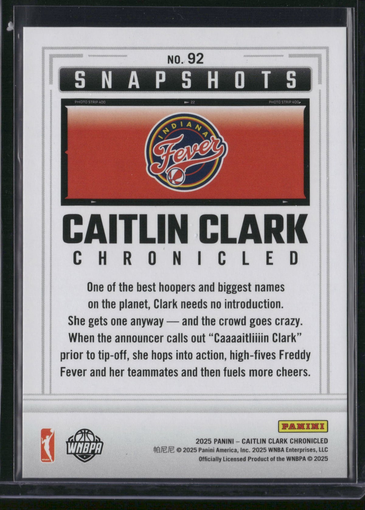 Caitlin Clark 2025 Panini Caitlin Clark Chronicled Snapshots #92