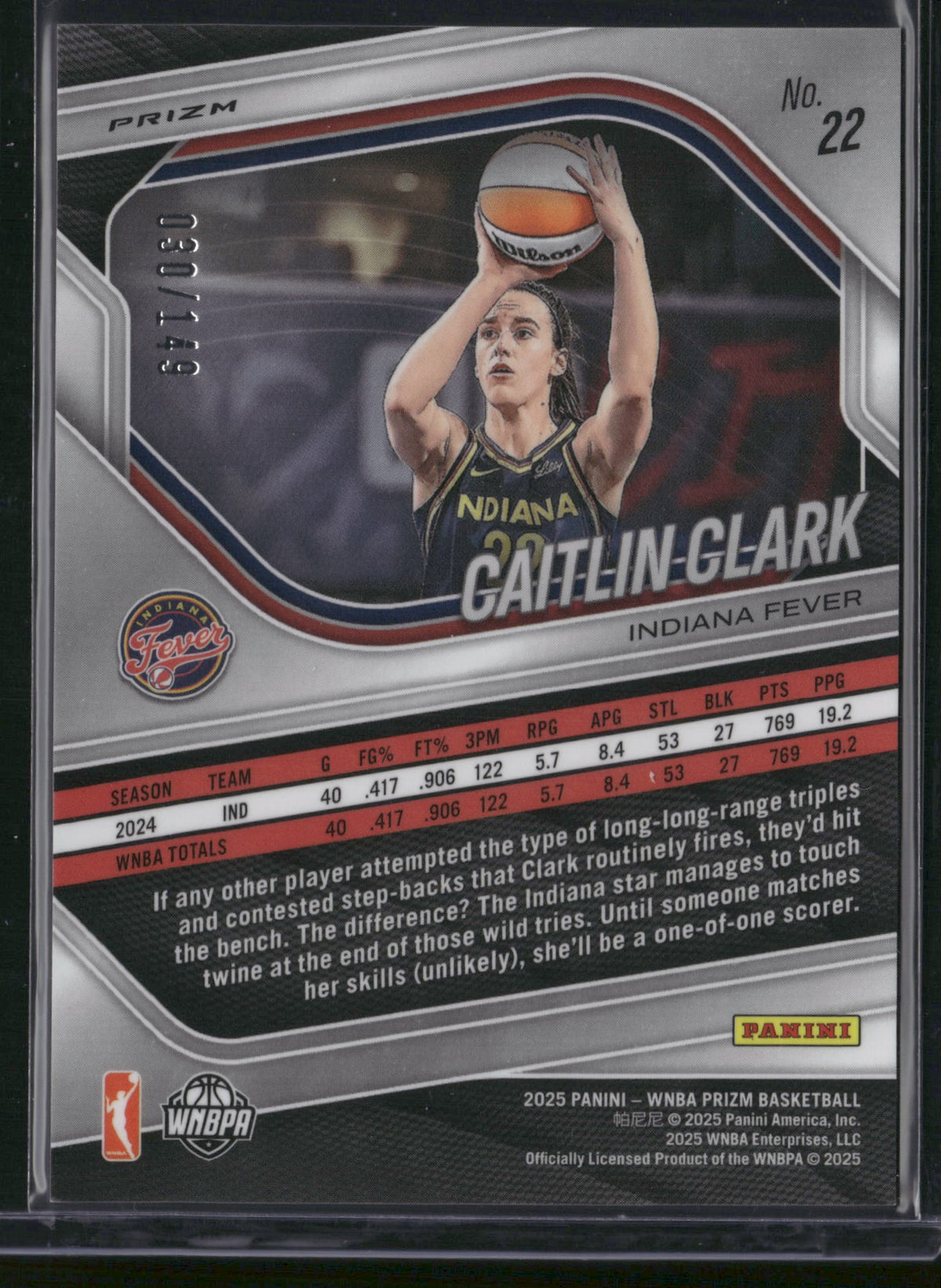Caitlin Clark 2025 Panini Prizm #22 Purple /149