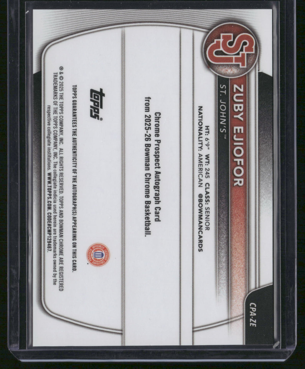 Zuby Ejiofor 2025 Bowman Chrome University #CPA-ZE