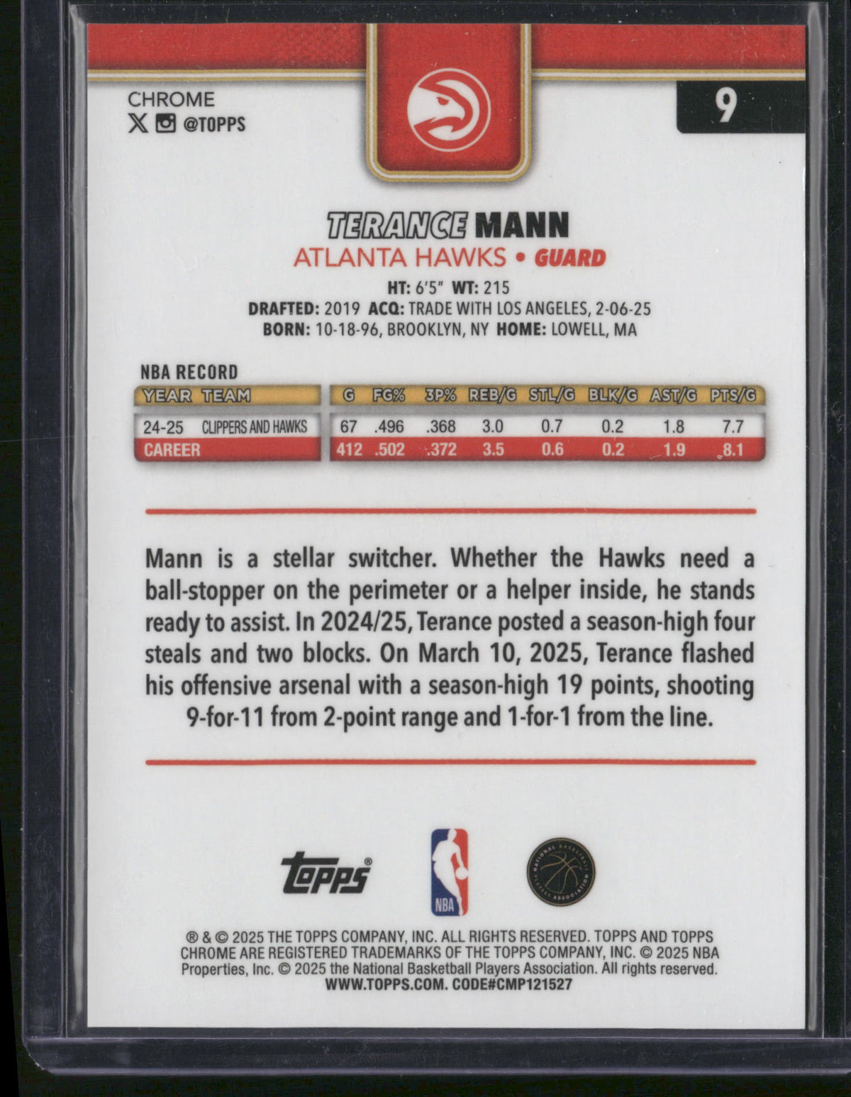Terance Mann 2025 Topps Chrome #9 Gold Wave /10