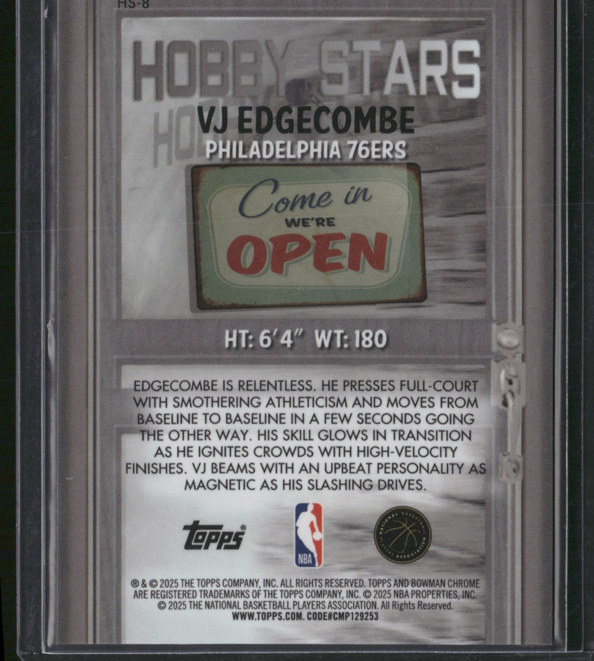 VJ Edgecombe 2025 Bowman Chrome Hobby Stars #HS-8 /199 RC