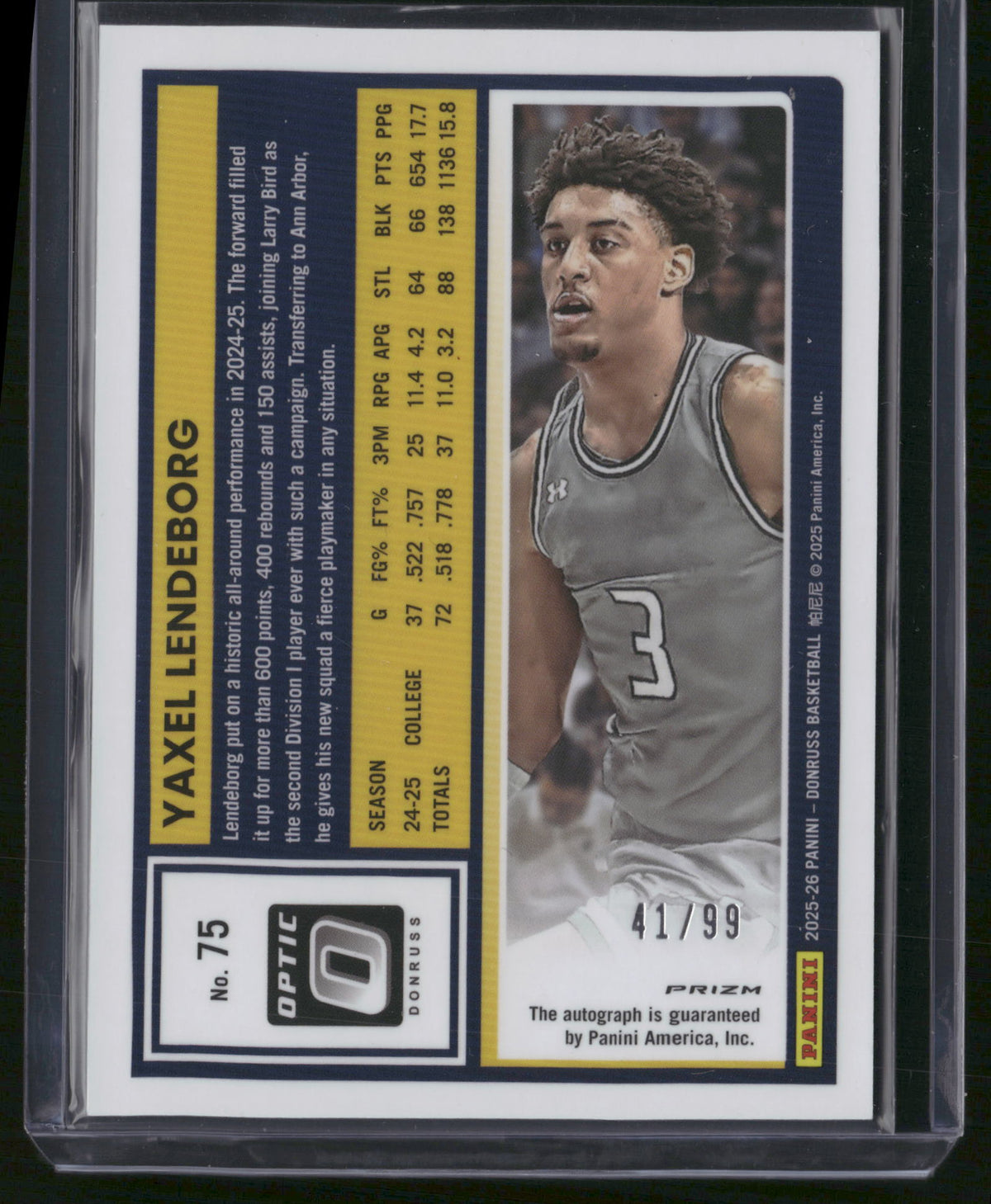Yaxel Lendeborg 2025 Panini Donruss Optic Prizm #75