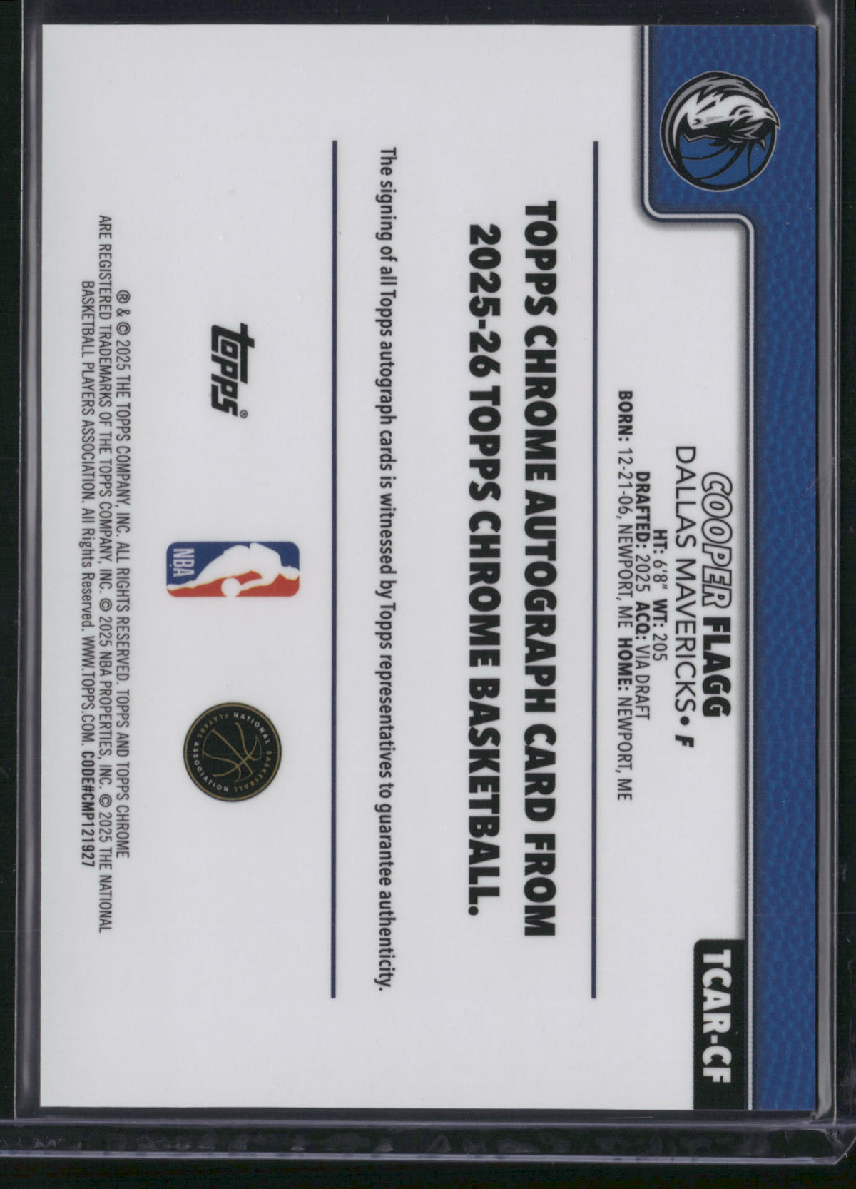 Cooper Flagg 2025 Topps Chrome #TCAR-CF RC