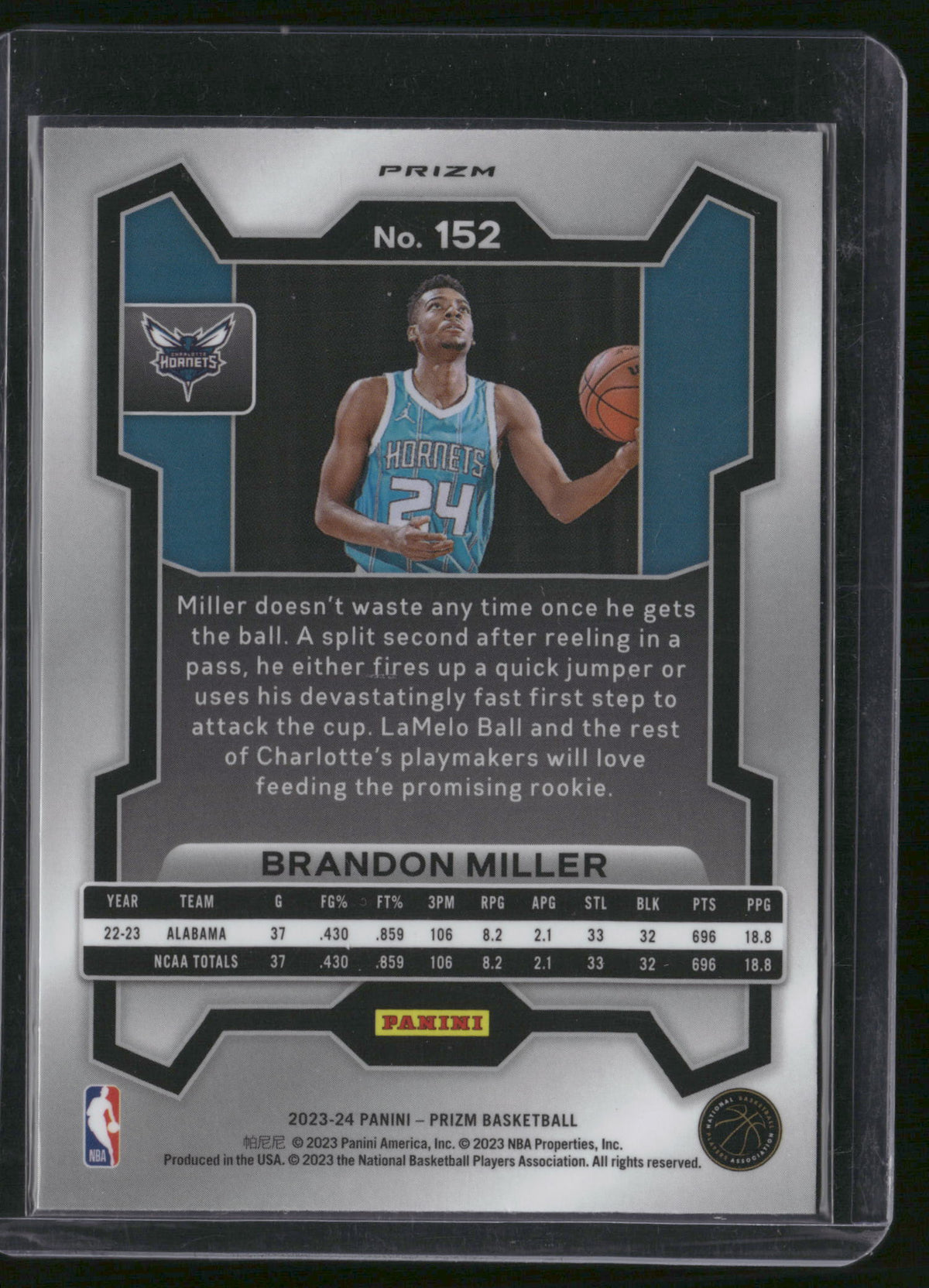 Brandon Miller 2023 Panini Prizm #152 Red White Blue RC