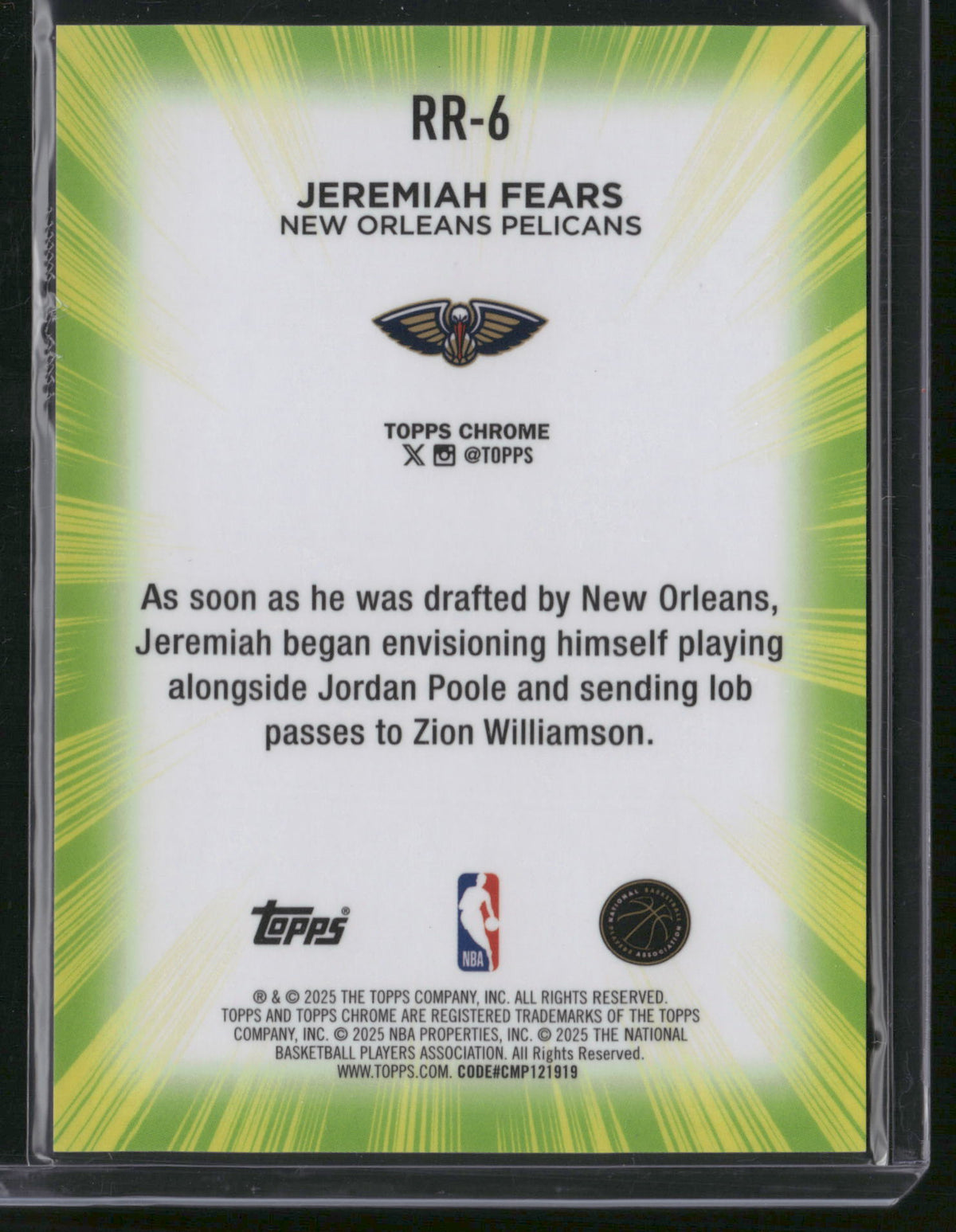 Jeremiah Fears 2025 Topps Chrome #RR-6 RC