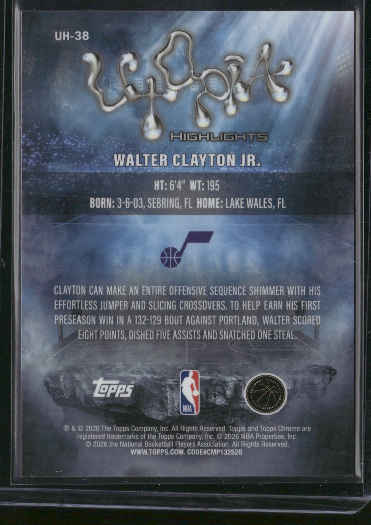 Walter Clayton Jr. 2026 Topps Chrome Utopia Highlights #UH-38 /50 RC