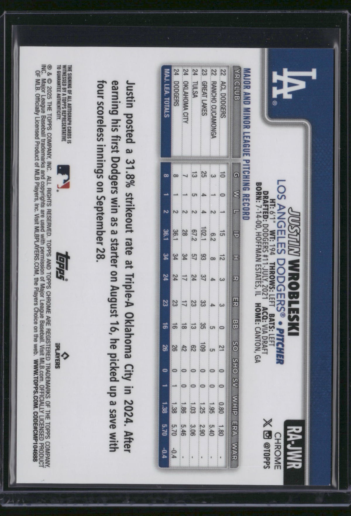 Justin Wrobleski 2025 Topps Chrome #RA-JWR RC