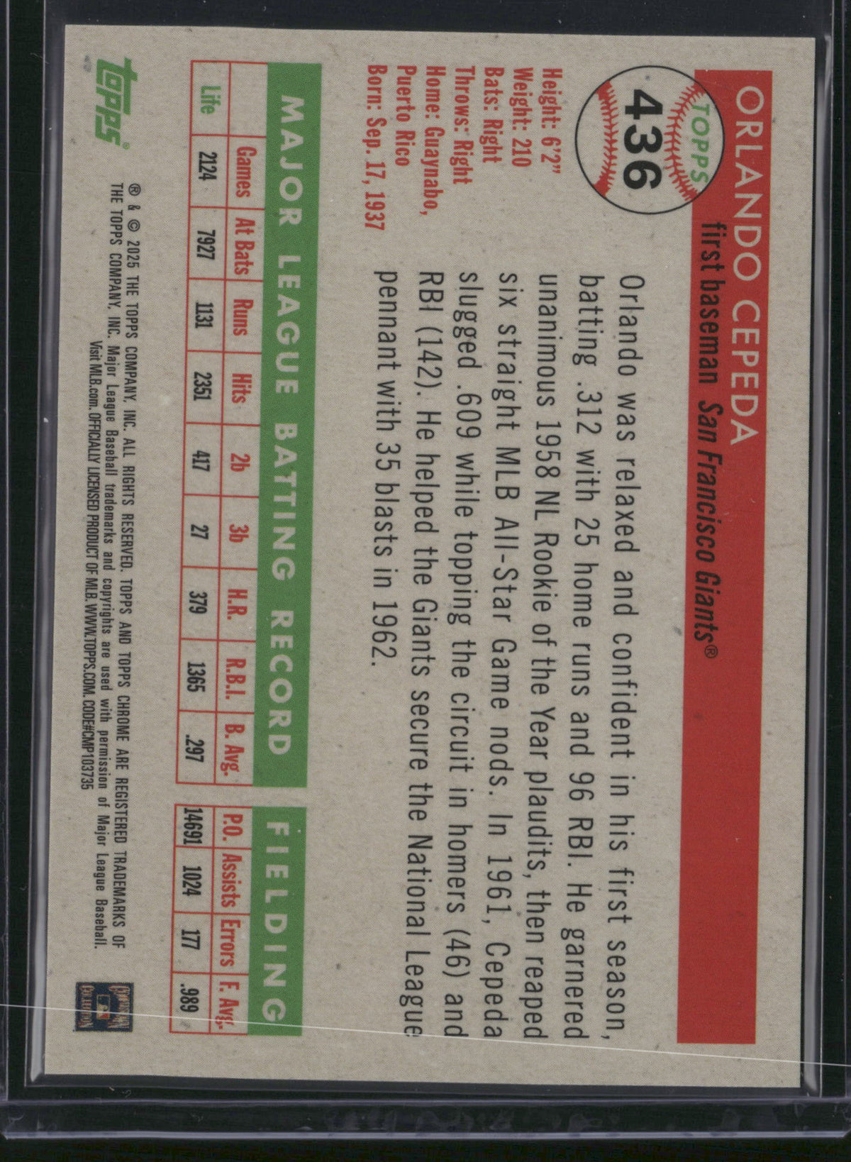 Orlando Cepeda 2005 Topps Chrome #436 Gold Refractor /50