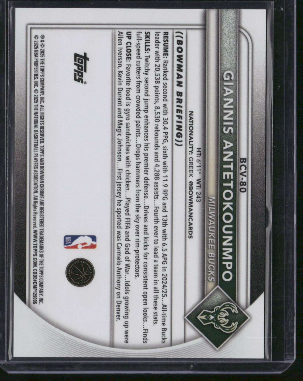 Giannis Antetokounmpo 2025 Topps Bowman Chrome University #BCV-80 Gold Refractor