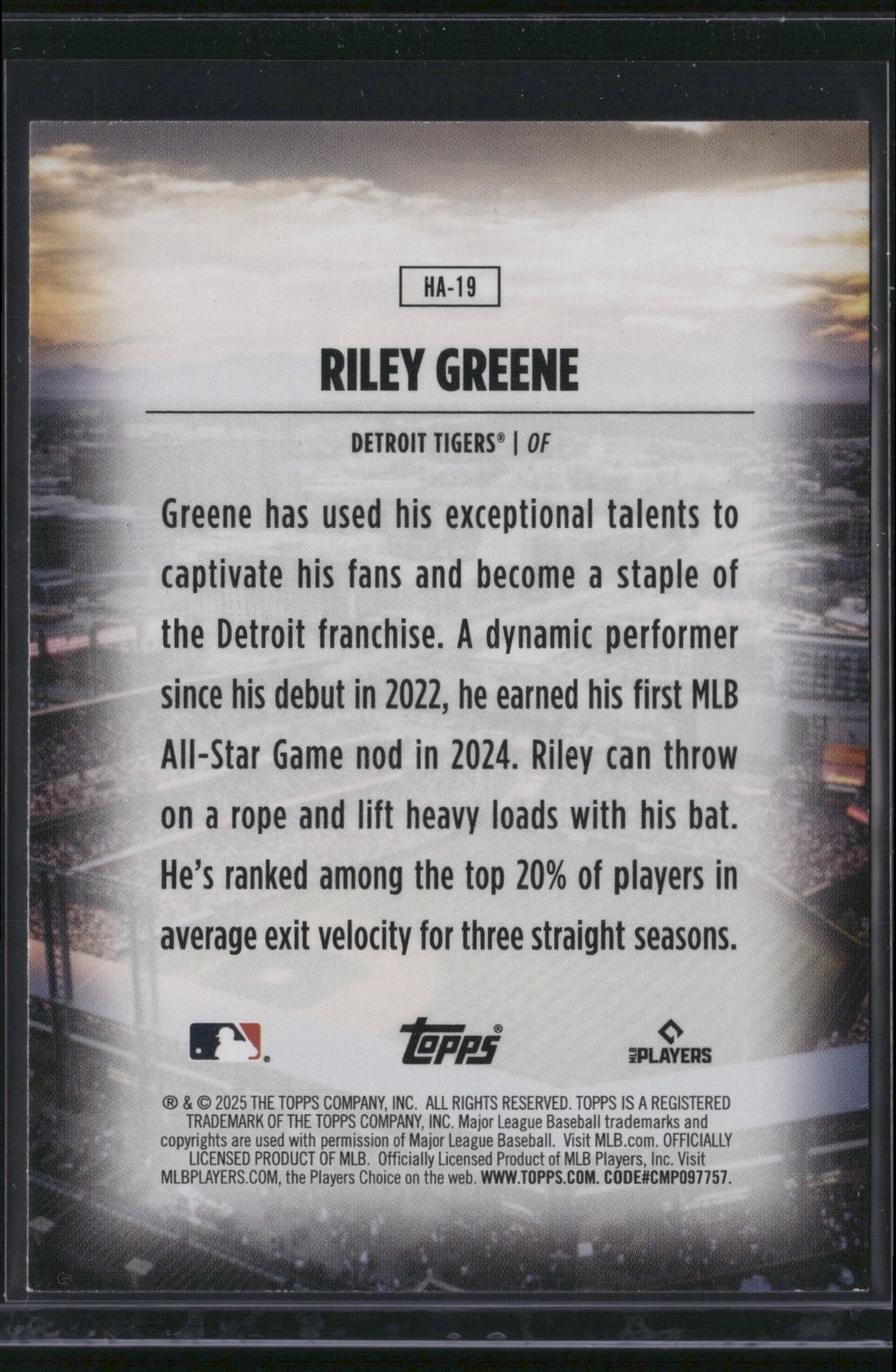Riley Greene 2025 Topps Home Field Advantage #HA-19