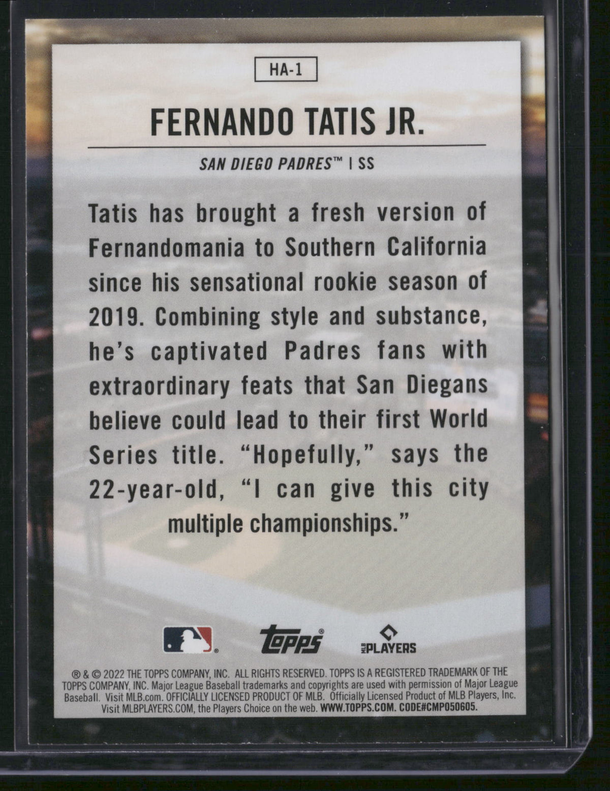 Fernando Tatis Jr. 2022 Topps Home Field Advantage #HA-1
