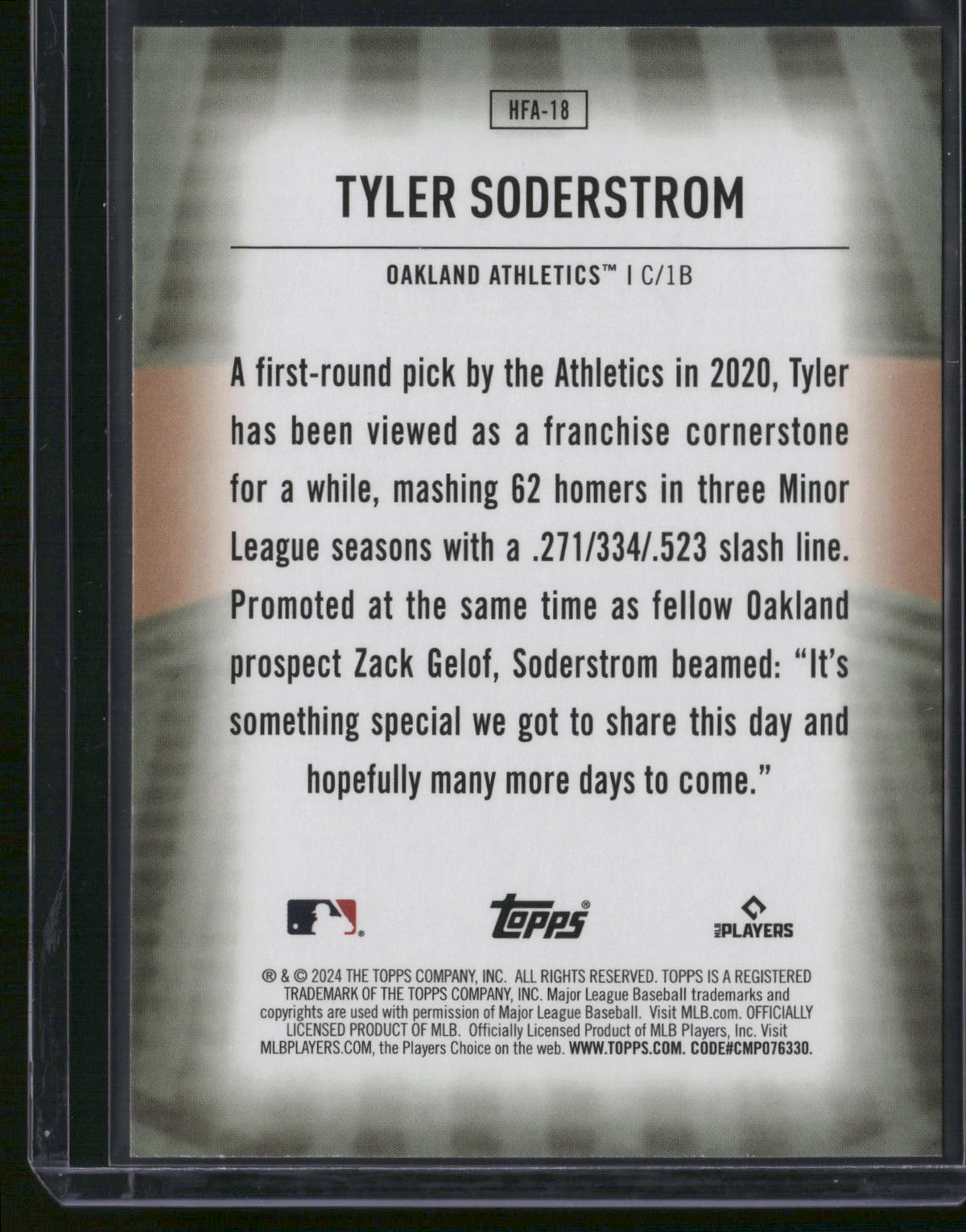 Tyler Soderstrom 2024 Topps Home Field Advantage #HFA-18 RC