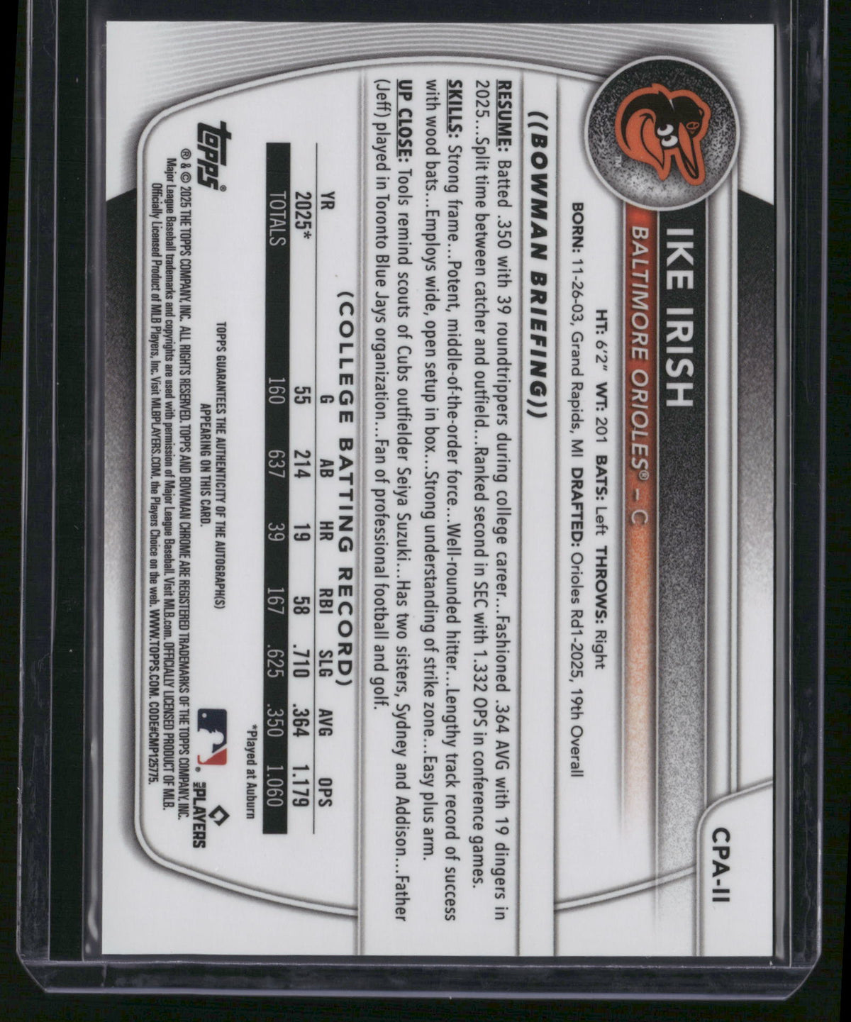 Ike Irish 2025 Topps Bowman Chrome #CPA-II 1st Bowman